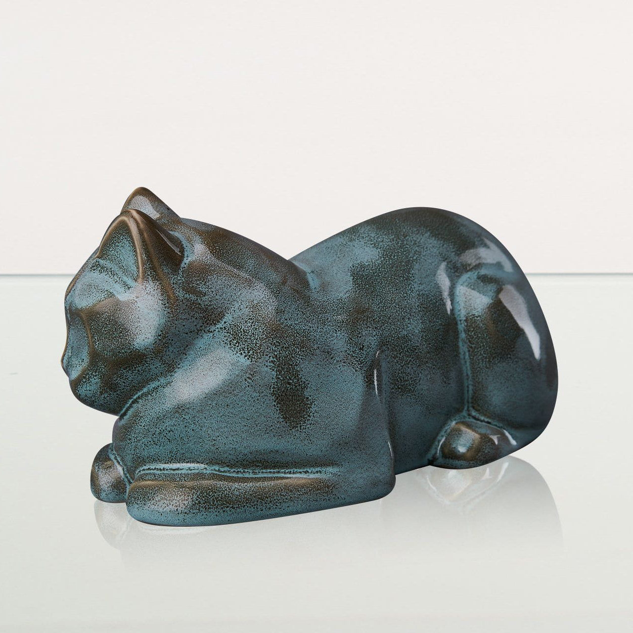 Cat Cremation Urn for Ashes - Green Melange | Ceramic | Handmade Pet Urn - Pulvis Art Urns