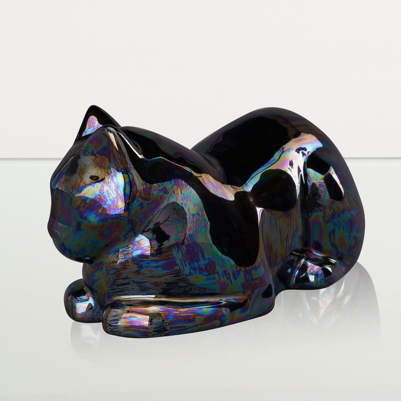 Cat Cremation Urn for Ashes - Rainbow Black | Ceramic | Handmade Cat Urn - Pulvis Art Urns