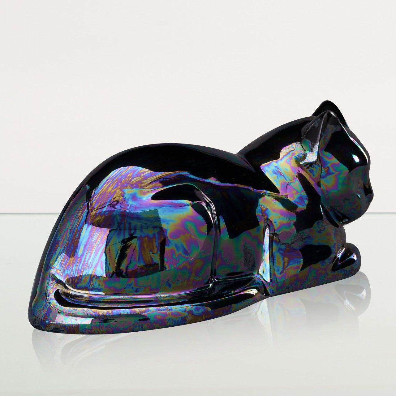 Cat Cremation Urn for Ashes - Rainbow Black | Ceramic | Handmade Cat Urn - Pulvis Art Urns