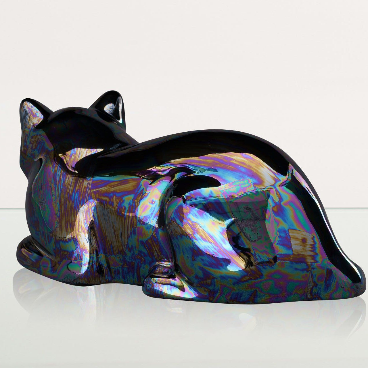 Cat Cremation Urn for Ashes - Rainbow Black | Ceramic | Handmade Cat Urn - Pulvis Art Urns