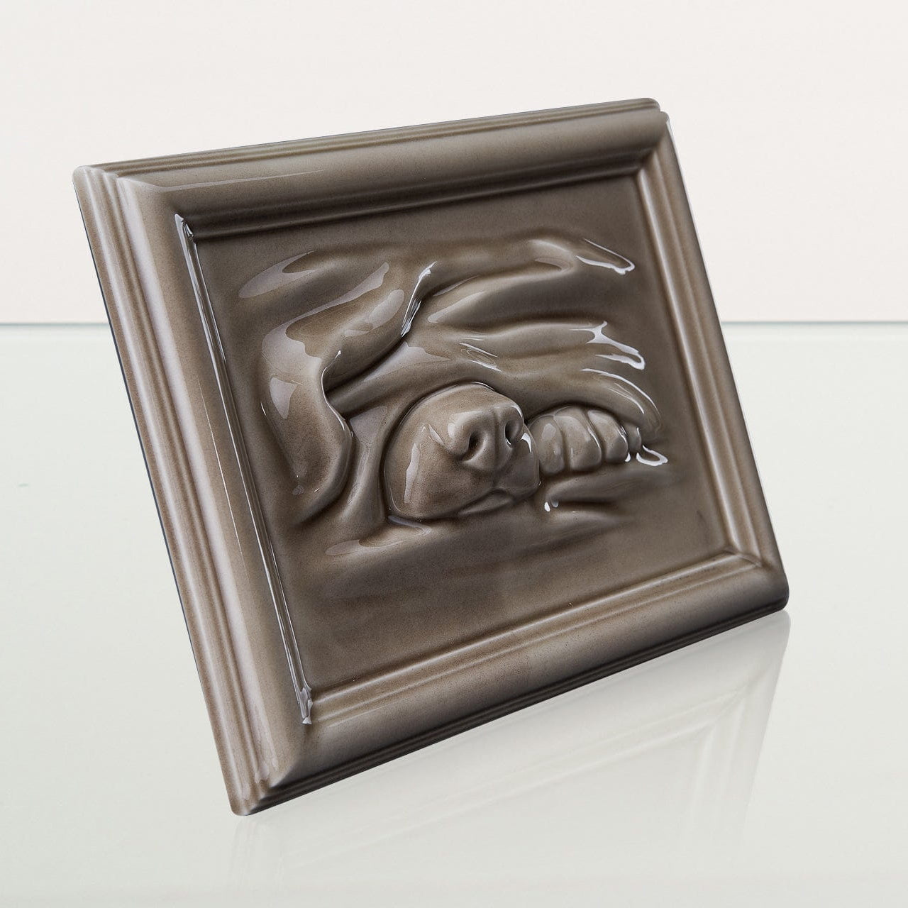 Dog Cremation Urn for Ashes - Beige Grey | Ceramic | Handmade Pet Urn - Pulvis Art Urns