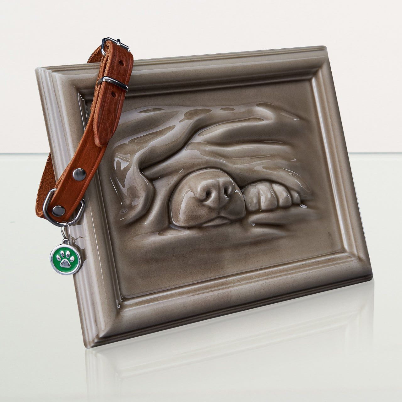 Dog Cremation Urn for Ashes - Beige Grey | Ceramic | Handmade Pet Urn - Pulvis Art Urns