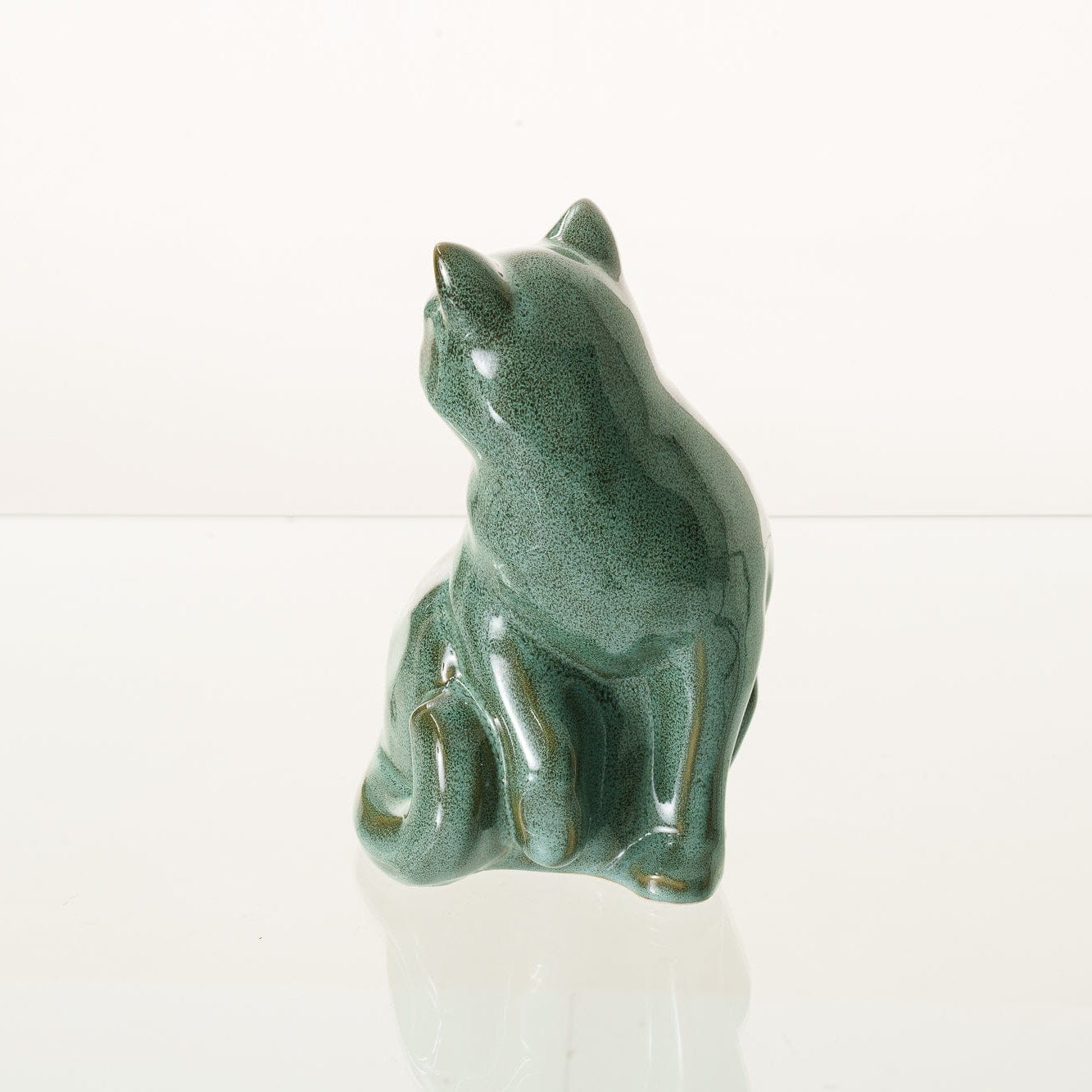 Felix Cat Urn for Ashes - Oily Green Melange | Ceramic | Handmade Pet Urn - Pulvis Art Urns