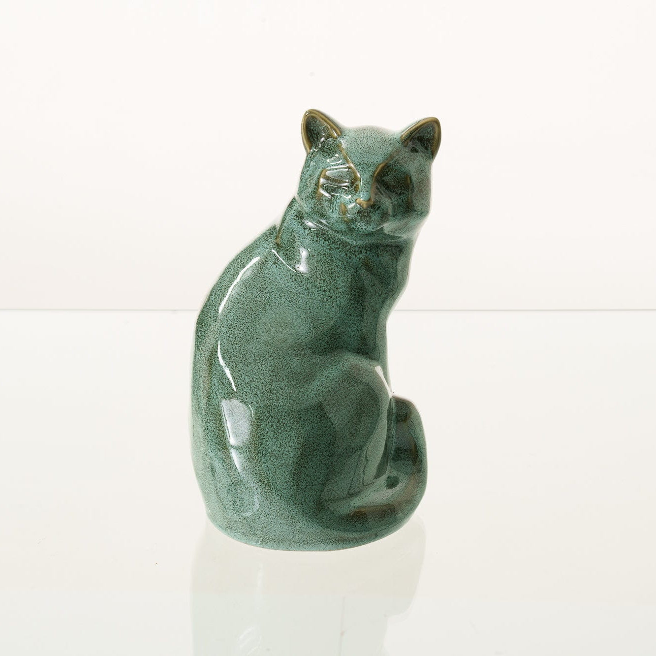 Felix Cat Urn for Ashes - Oily Green Melange | Ceramic | Handmade Pet Urn - Pulvis Art Urns