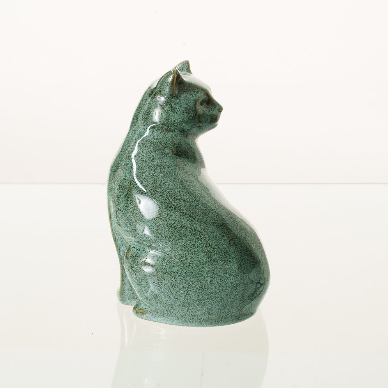 Felix Cat Urn for Ashes - Oily Green Melange | Ceramic | Handmade Pet Urn - Pulvis Art Urns