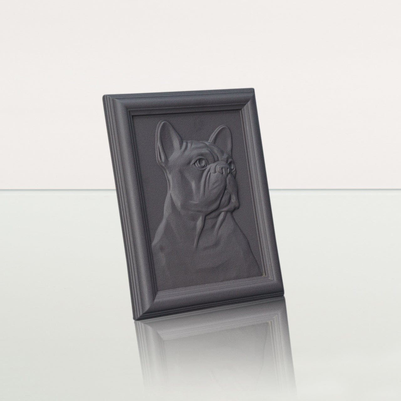 French Bulldog Pet Frame Urn - Grey Matte | Ceramic | Handmade Pet Urn - Pulvis Art Urns