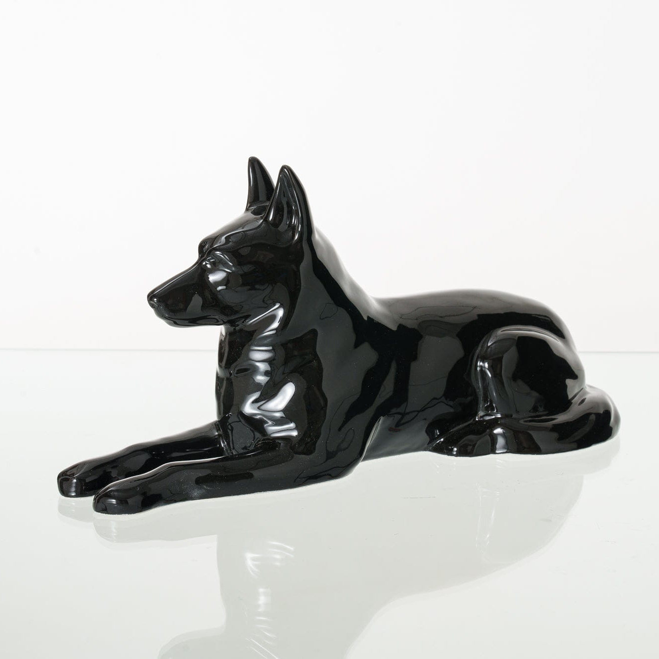 German Shepherd Pet Urn - Lamp Black | Ceramic Dog Urn - Pulvis Art Urns