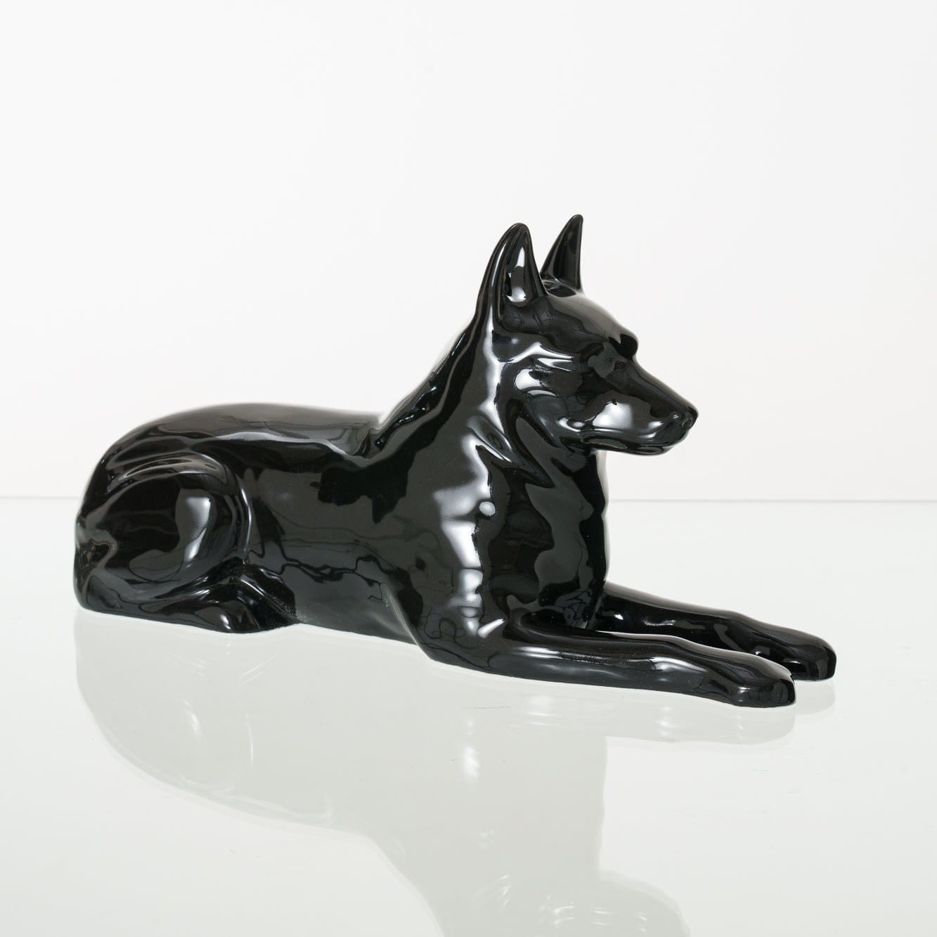 German Shepherd Pet Urn - Lamp Black | Ceramic Dog Urn - Pulvis Art Urns