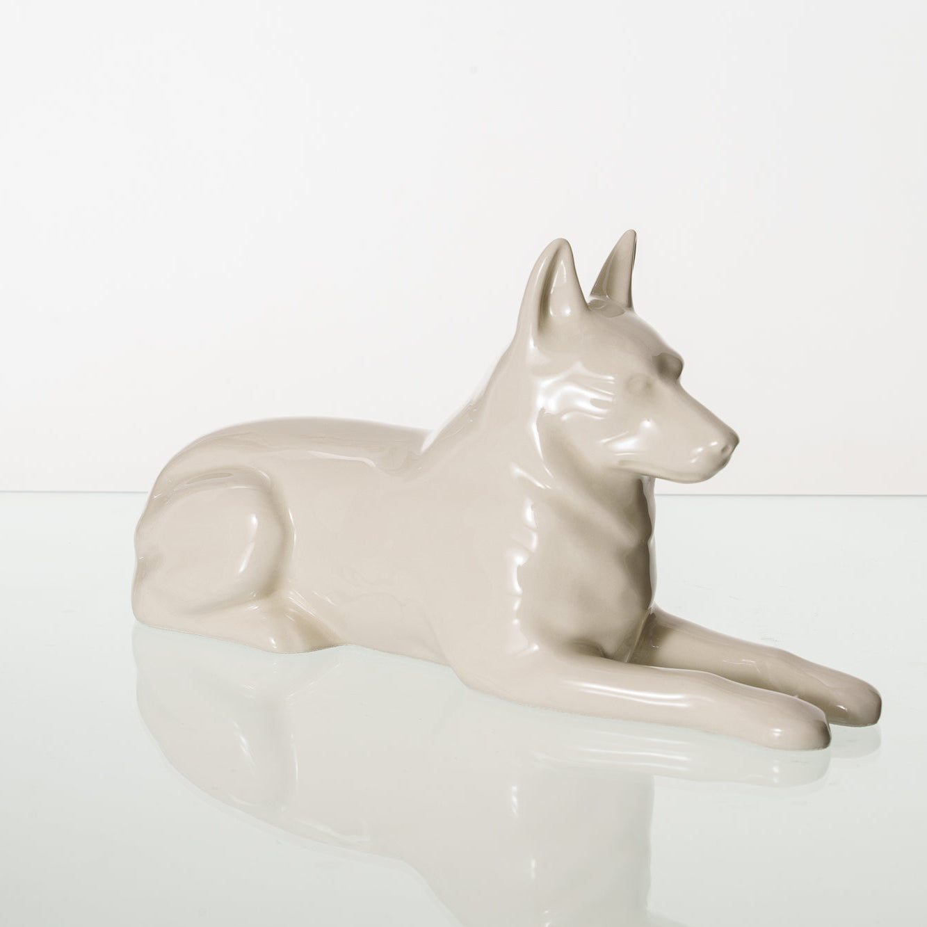 German Shepherd Pet Urn - Off-white | Ceramic Dog Urn - Pulvis Art Urns
