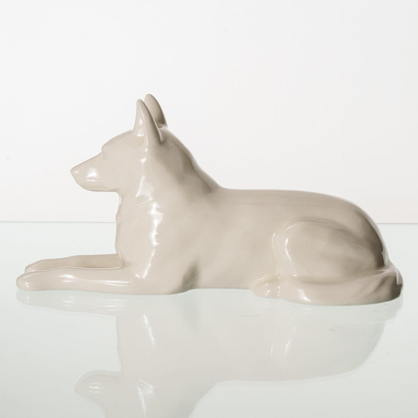German Shepherd Pet Urn - Off-white | Ceramic Dog Urn - Pulvis Art Urns
