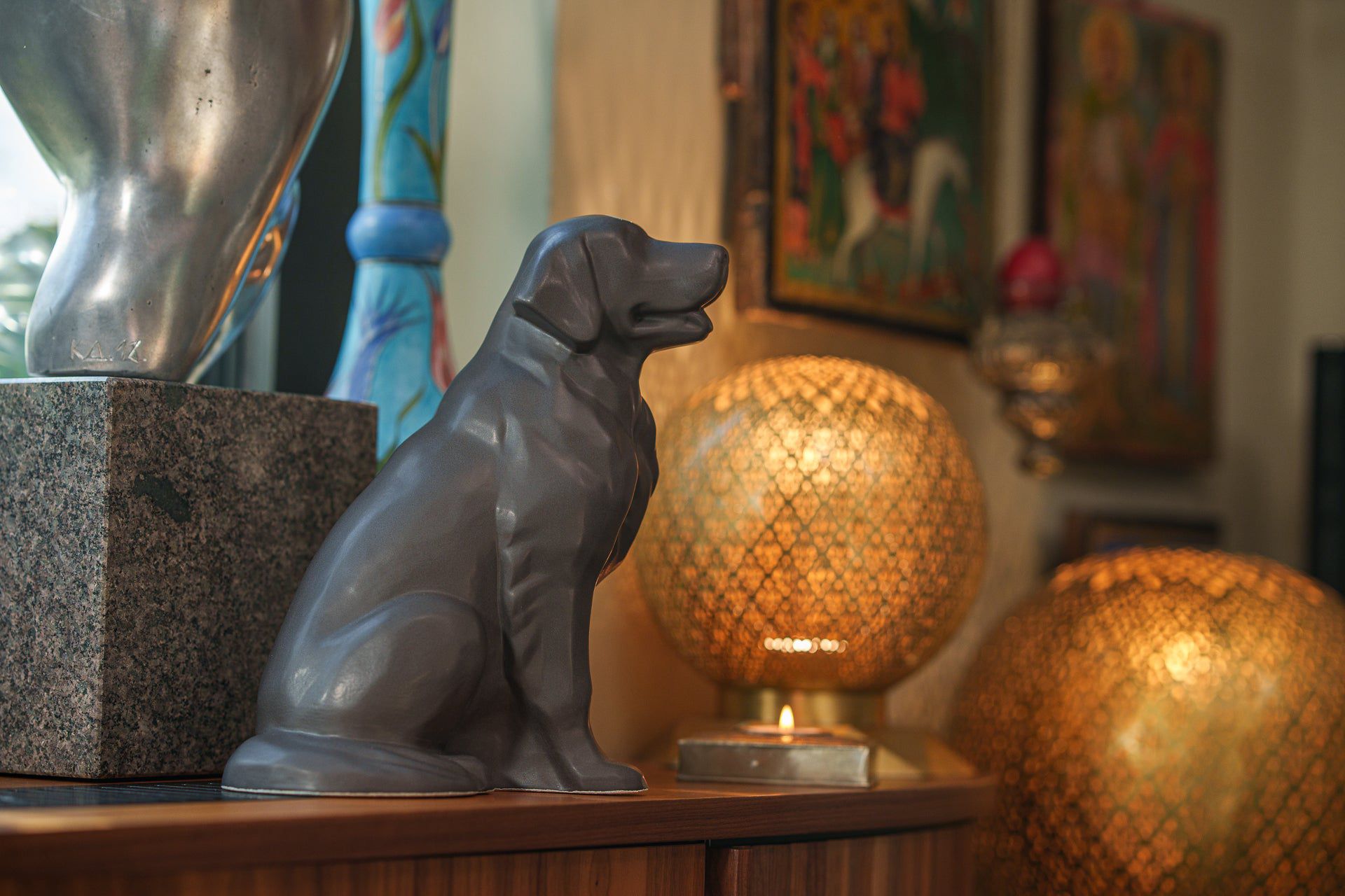 Golden Retriever Pet Urn - Grey Matte | Ceramic Dog Urn - Pulvis Art Urns