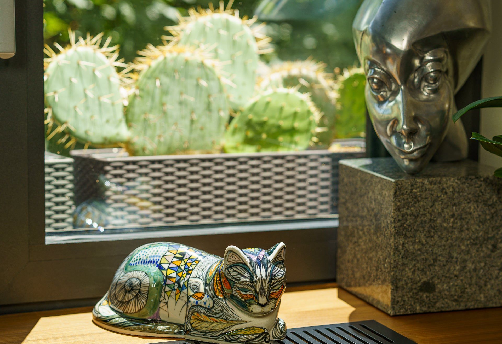 Hand Decorated Cat Urn for Ashes "Dream" - Ceramic | Handmade Pet Urn - Pulvis Art Urns