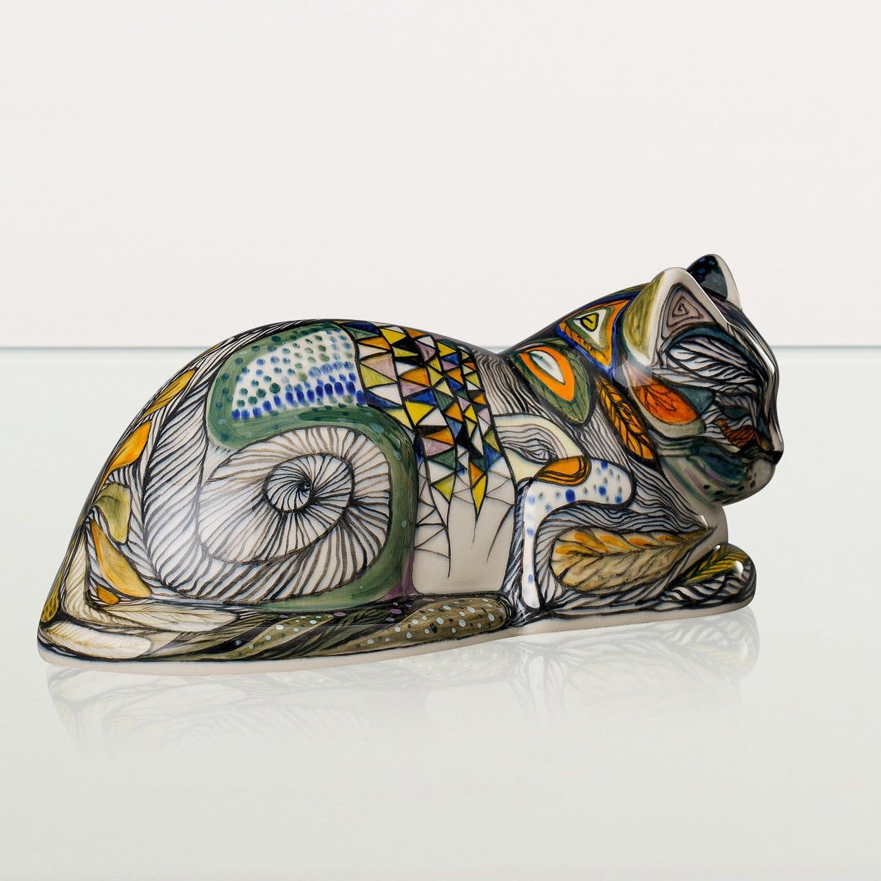 Hand Decorated Cat Urn for Ashes "Dream" - Ceramic | Handmade Pet Urn - Pulvis Art Urns