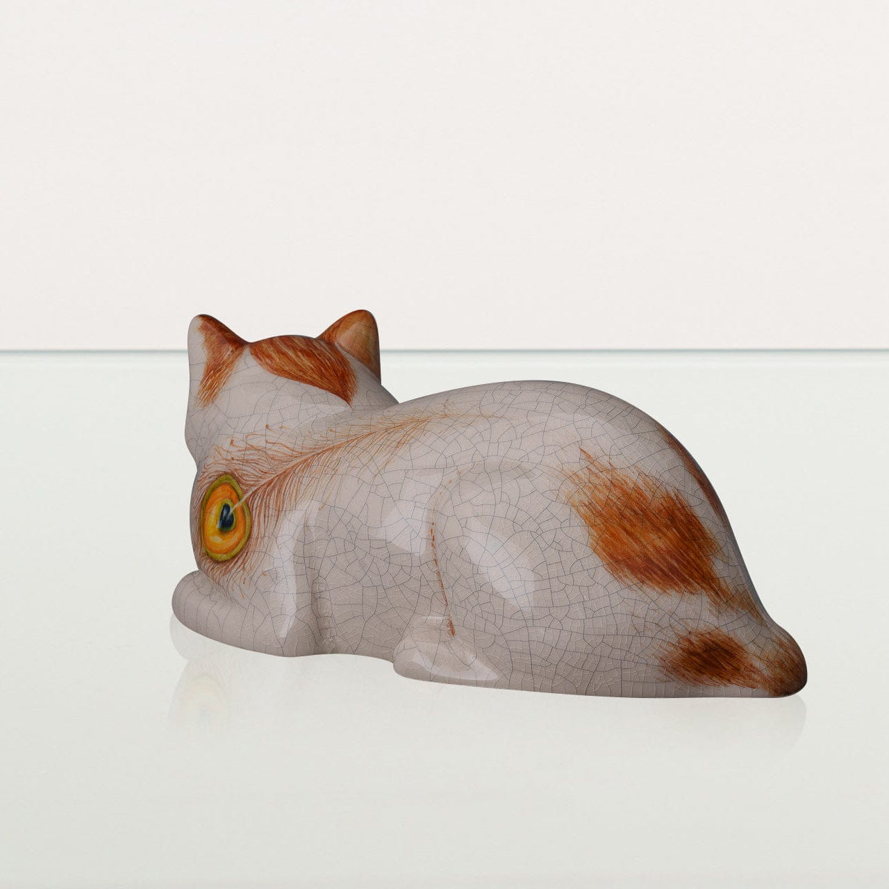 Hand Decorated Cat Urn for Ashes "Feathers" - Ceramic | Handmade Pet Urn - Pulvis Art Urns