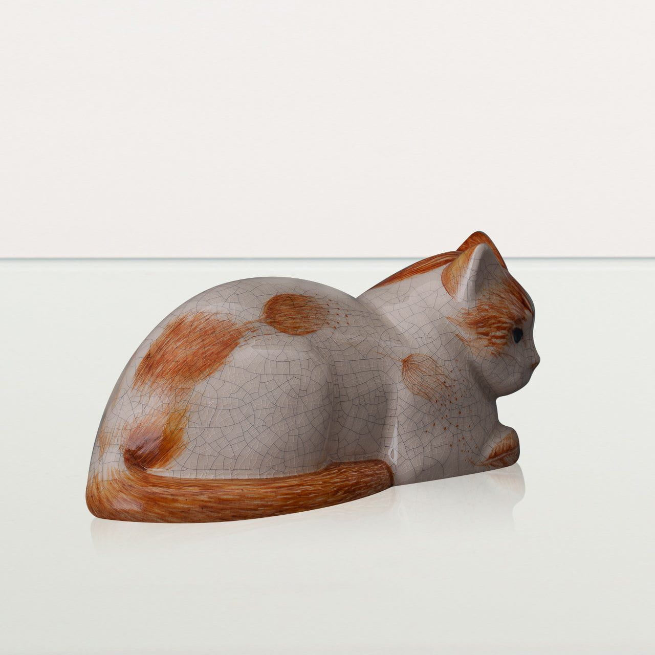 Hand Decorated Cat Urn for Ashes "Feathers" - Ceramic | Handmade Pet Urn - Pulvis Art Urns