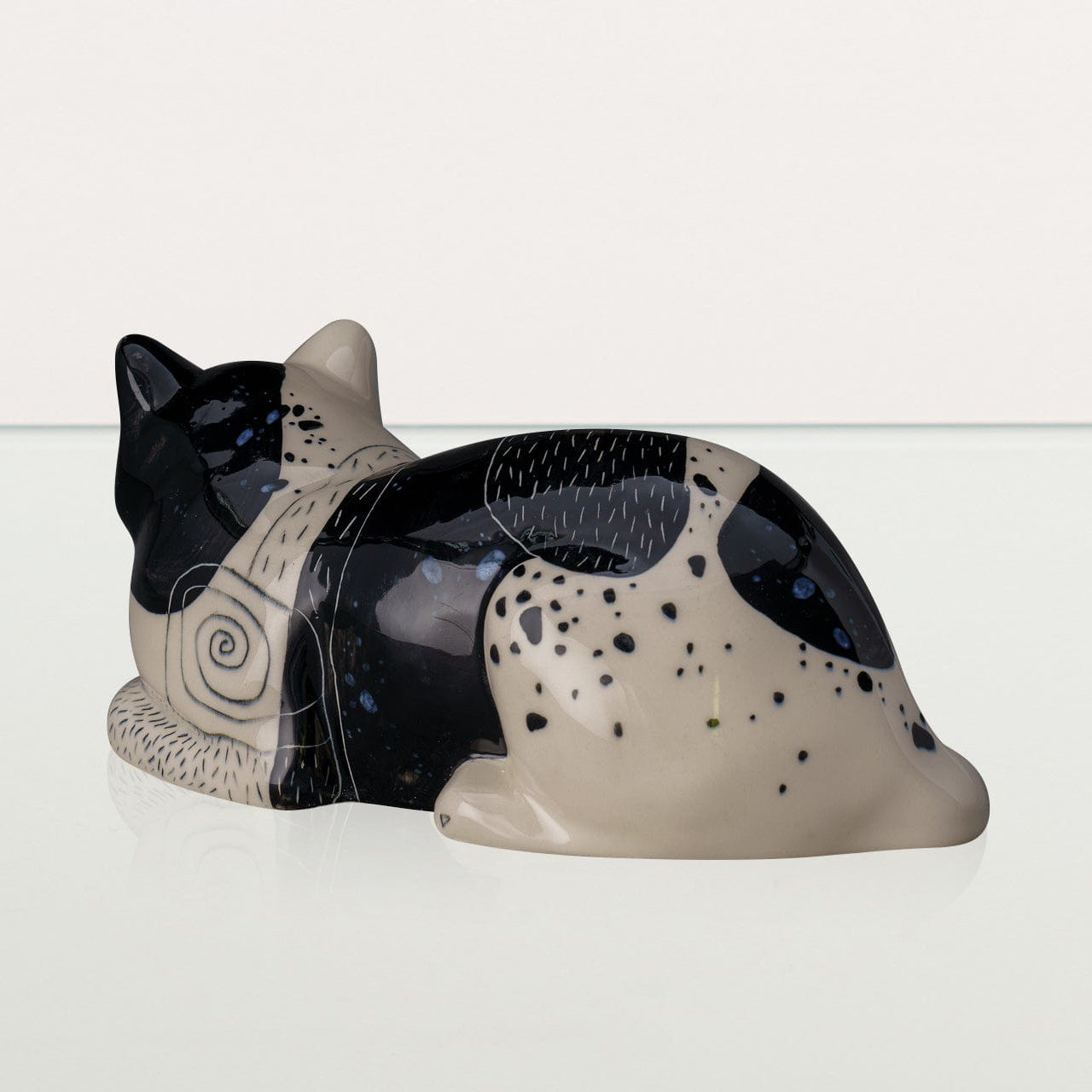 Hand Decorated Cat Urn for Ashes "Tuxedo" - Ceramic | Handmade Pet Urn - Pulvis Art Urns