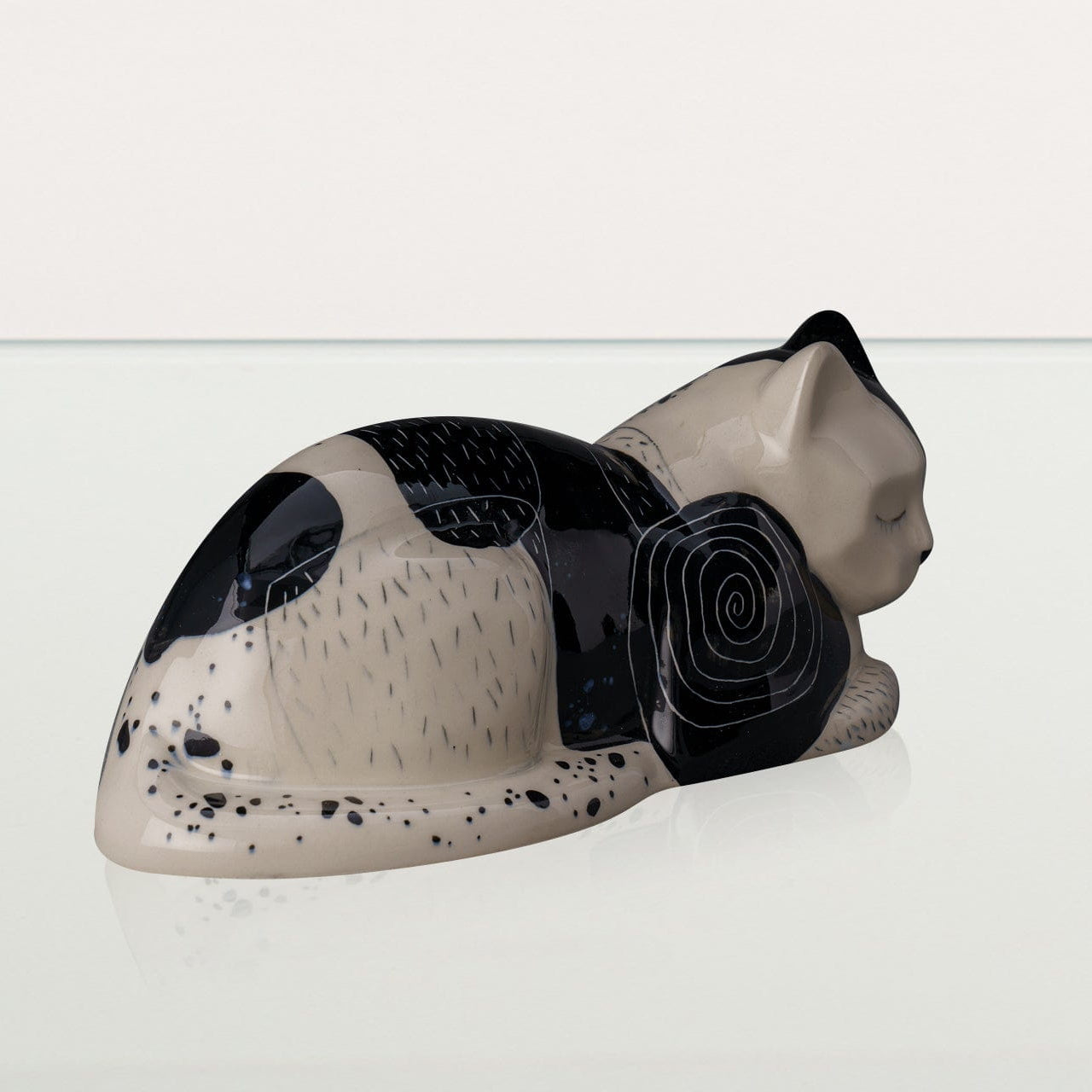 Hand Decorated Cat Urn for Ashes "Tuxedo" - Ceramic | Handmade Pet Urn - Pulvis Art Urns