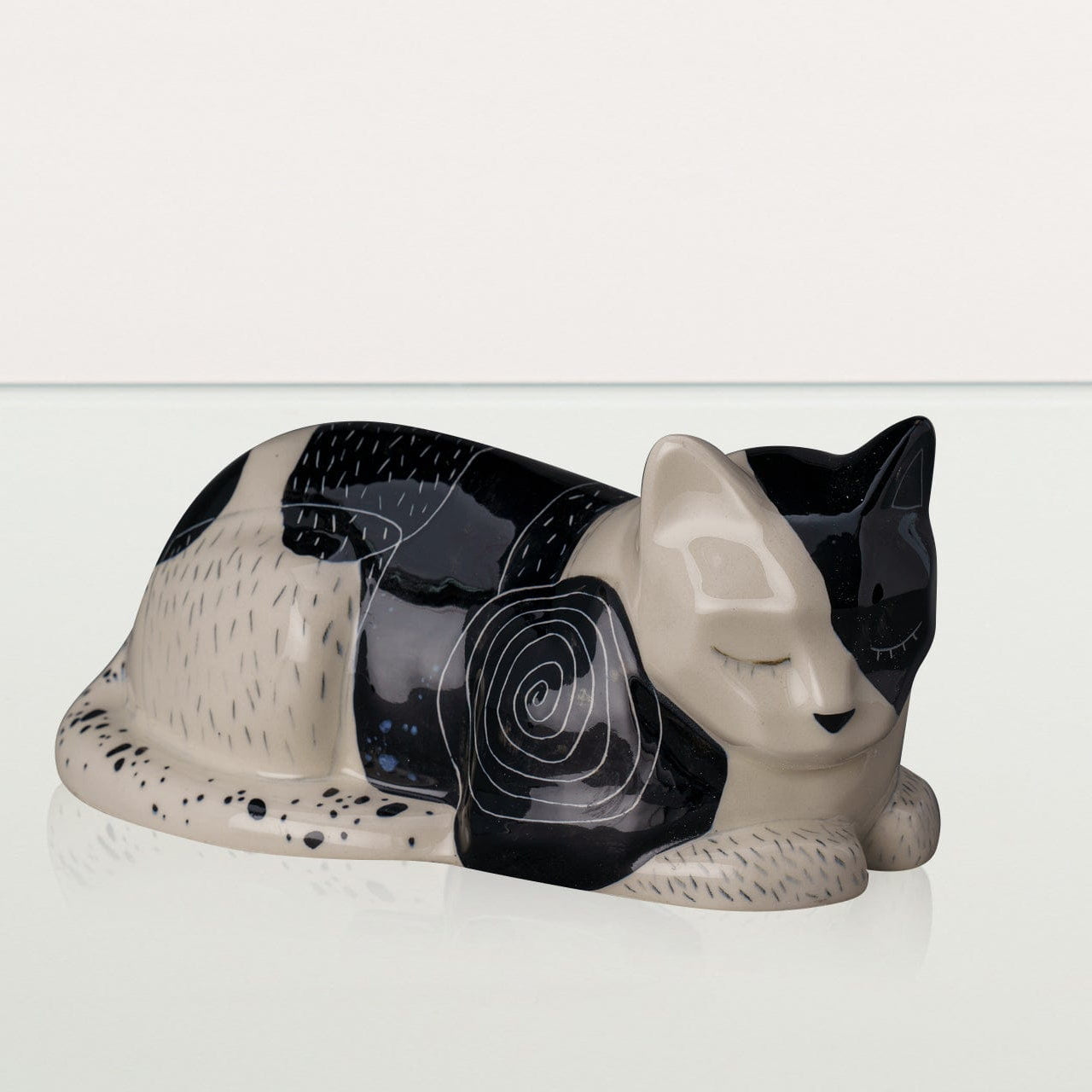 Hand Decorated Cat Urn for Ashes "Tuxedo" - Ceramic | Handmade Pet Urn - Pulvis Art Urns