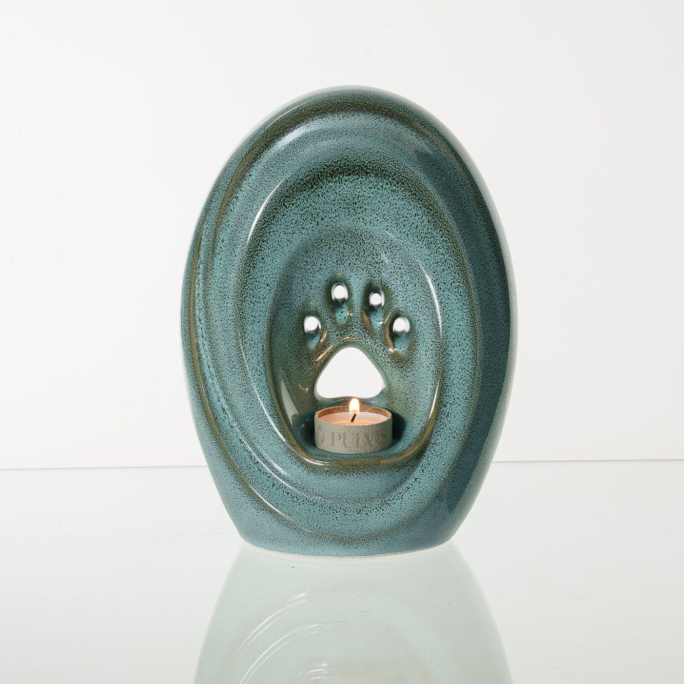 Large Paw Cremation Urn - Oily Green Melange | Ceramic | Handmade Pet Urn - Pulvis Art Urns