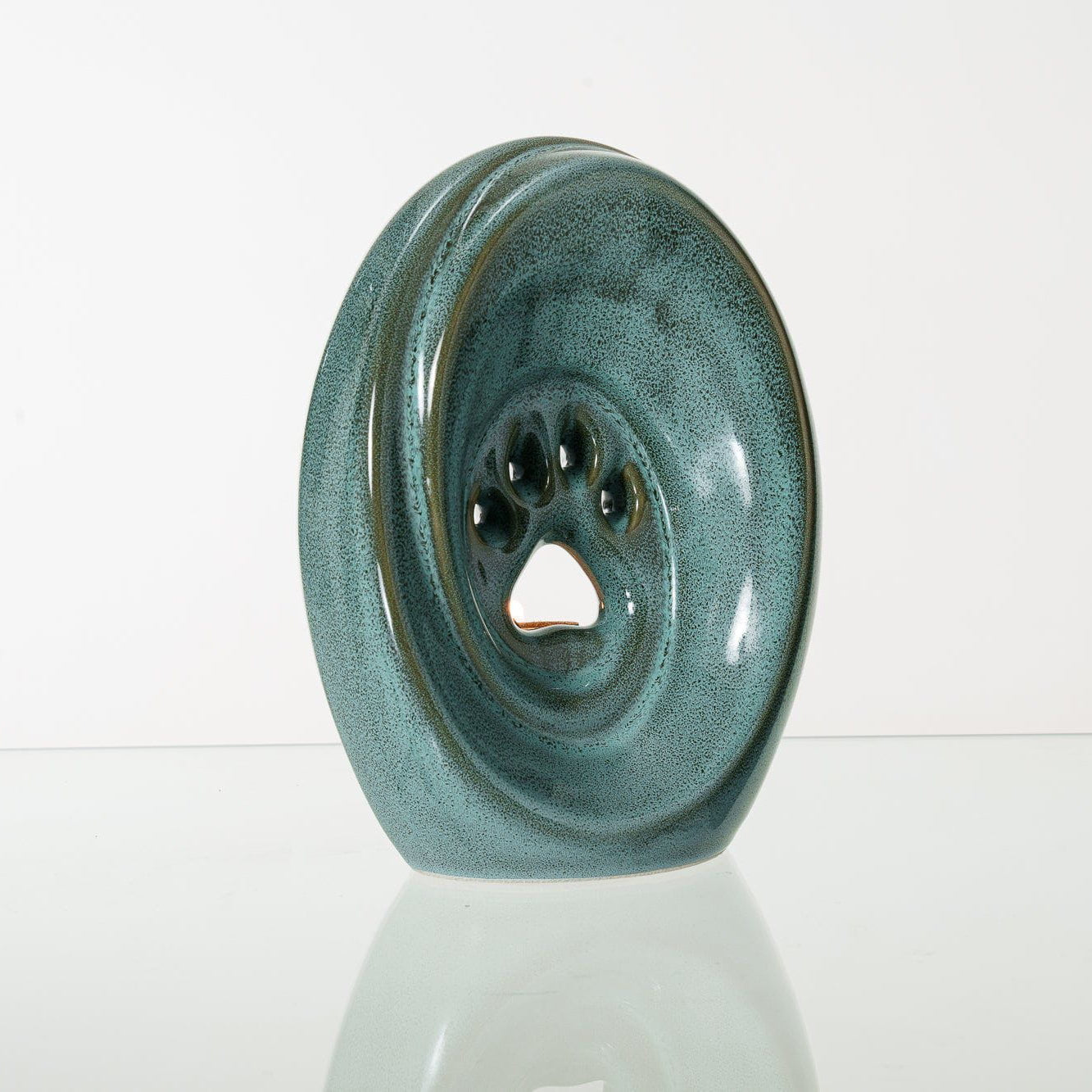 Large Paw Cremation Urn - Oily Green Melange | Ceramic | Handmade Pet Urn - Pulvis Art Urns