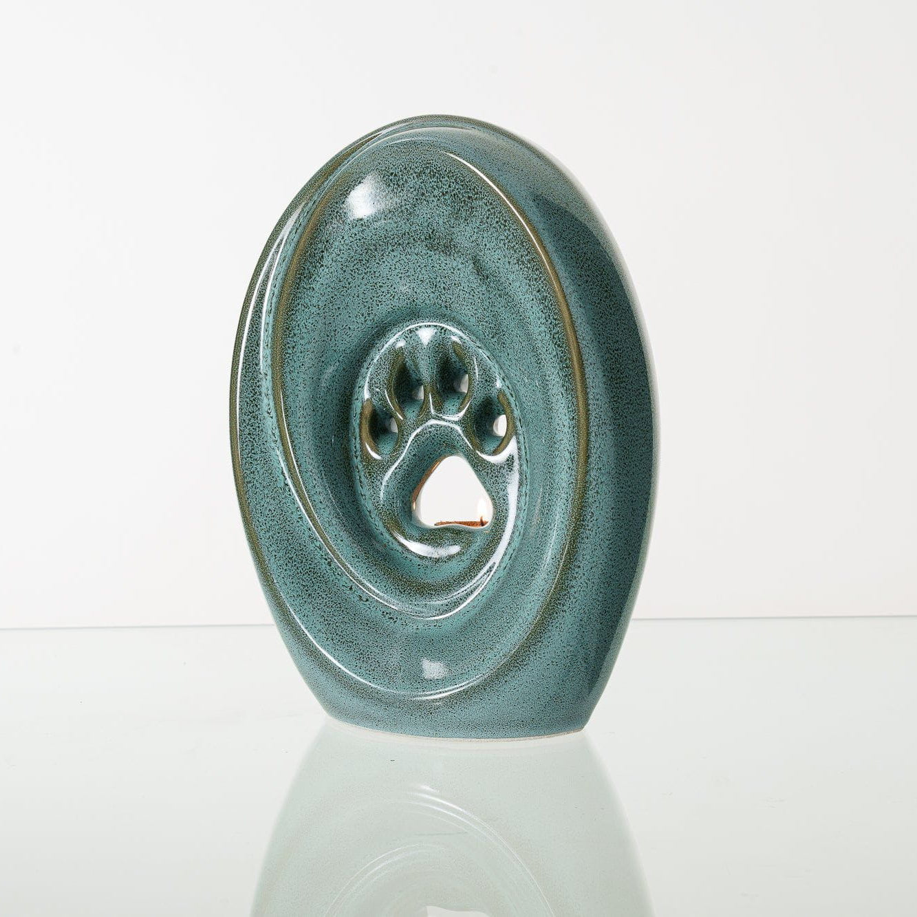 Large Paw Cremation Urn - Oily Green Melange | Ceramic | Handmade Pet Urn - Pulvis Art Urns