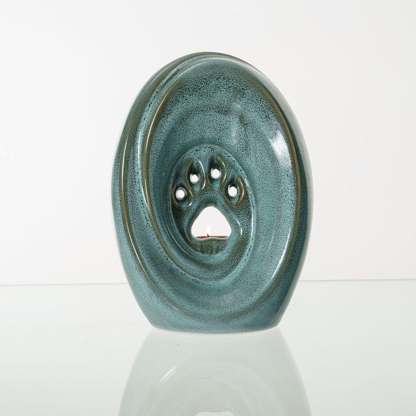 Large Paw Cremation Urn - Oily Green Melange | Ceramic | Handmade Pet Urn - Pulvis Art Urns