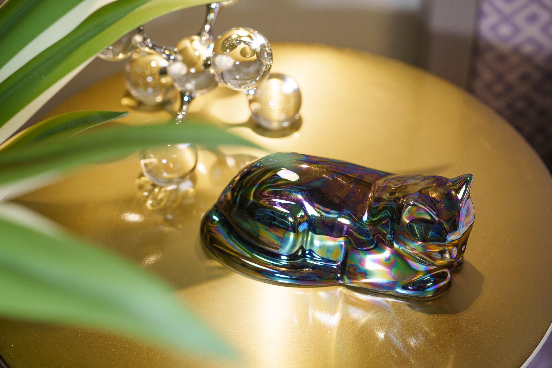 Mini Laying Cat Cremation Urn - Amber Yellow | Ceramic Pet Urn - Pulvis Art Urns