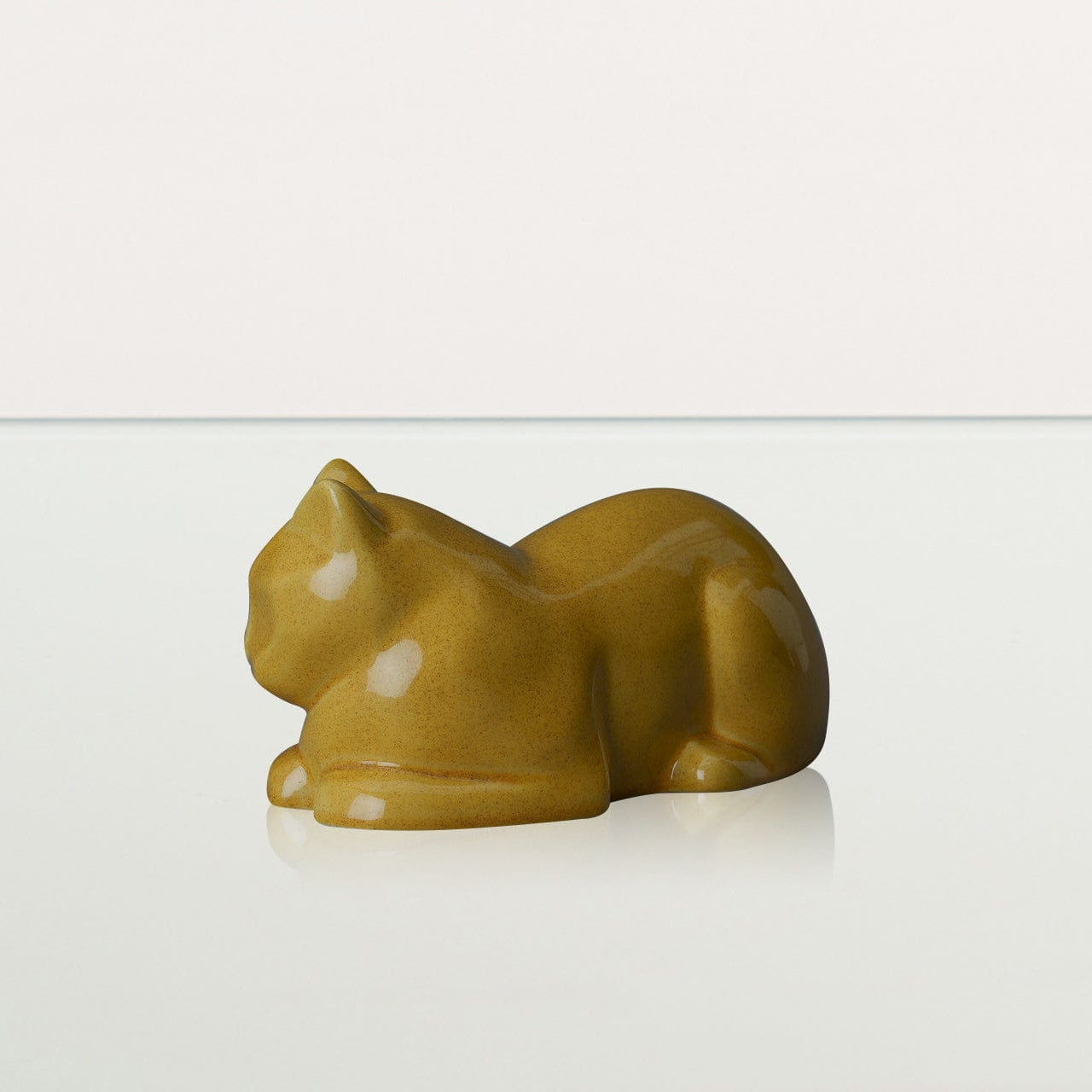 Mini Laying Cat Cremation Urn - Amber Yellow | Ceramic Pet Urn - Pulvis Art Urns