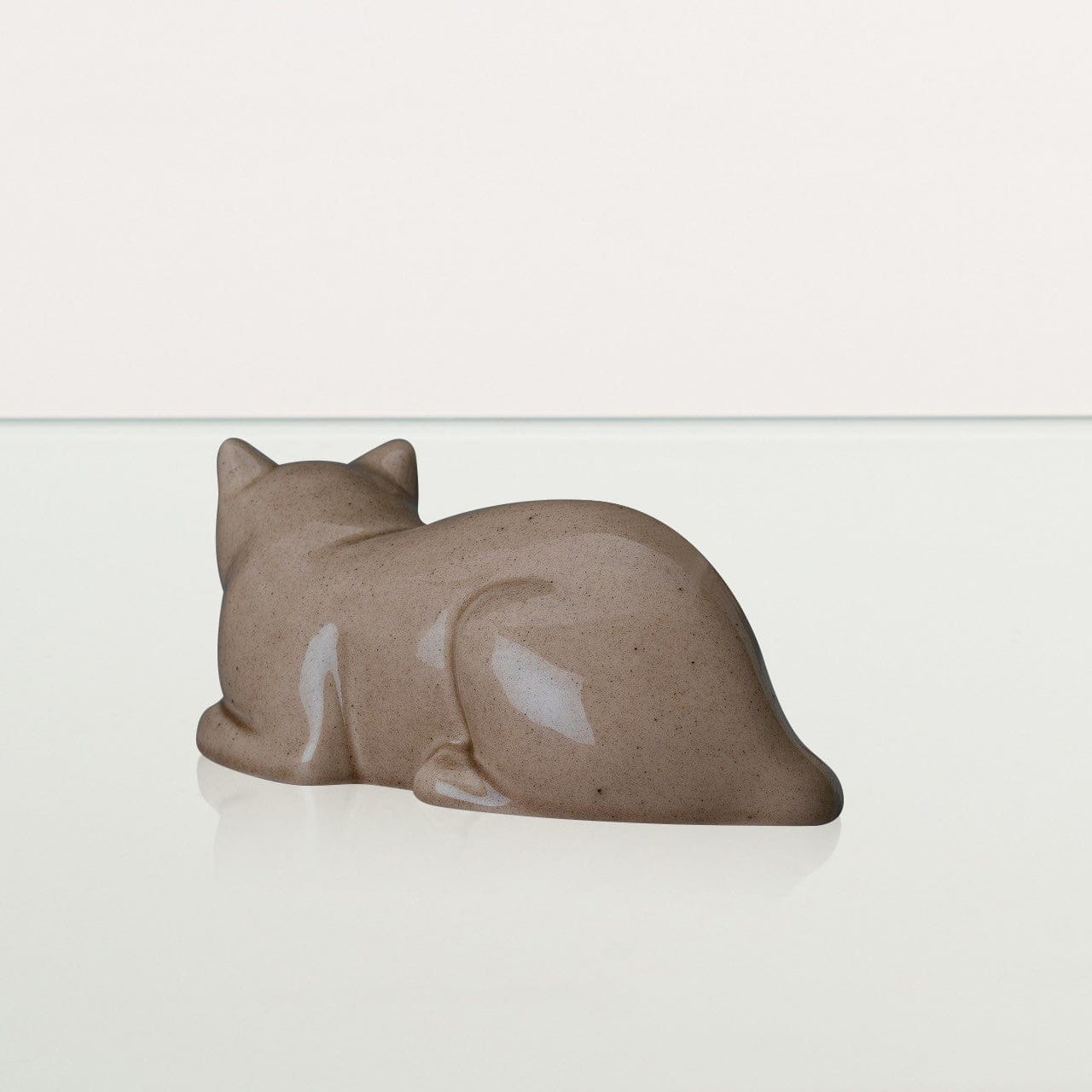 Mini Laying Cat Cremation Urn - Beige Grey | Ceramic Pet Urn - Pulvis Art Urns
