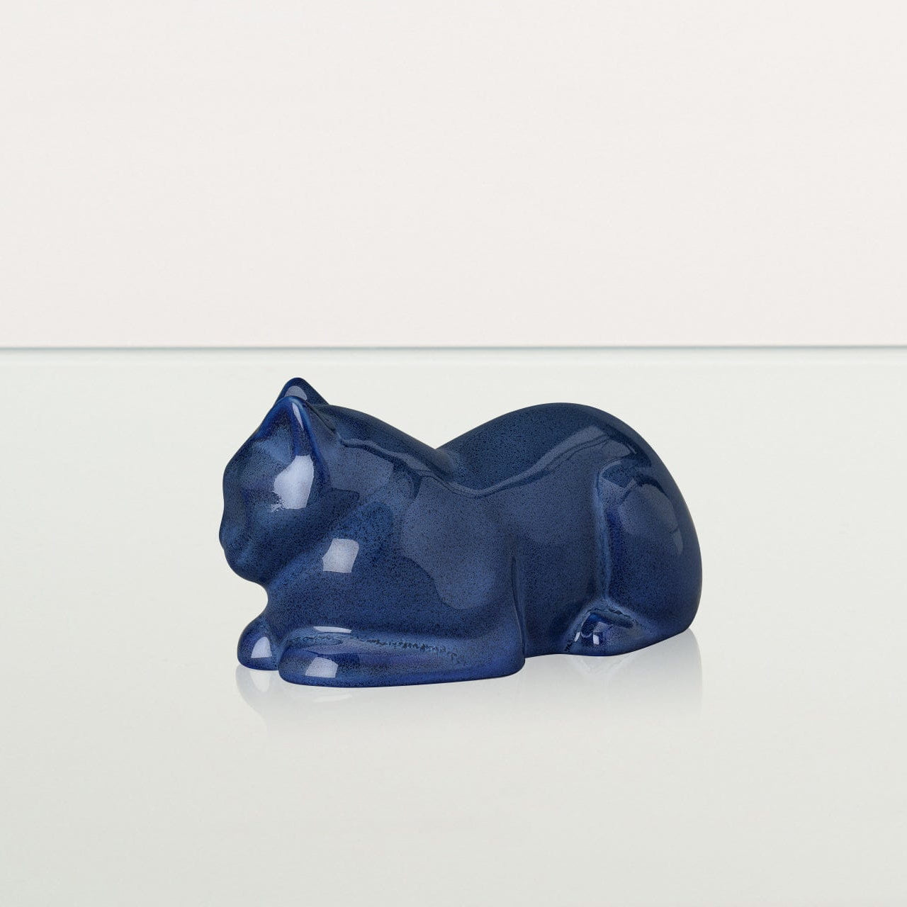 Mini Laying Cat Cremation Urn - Blue Melange | Ceramic Pet Urn - Pulvis Art Urns