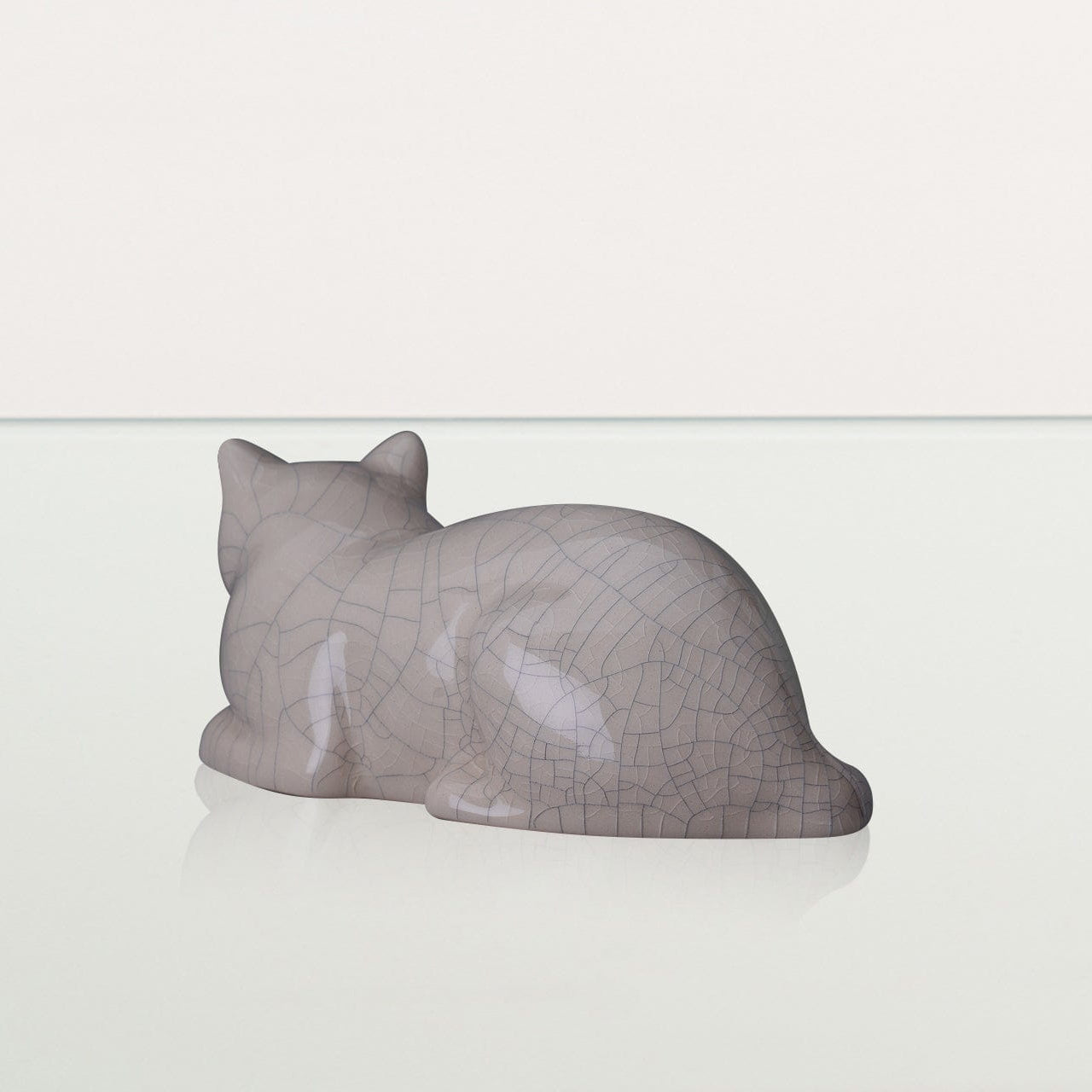Mini Laying Cat Cremation Urn - Craquelure | Ceramic Pet Urn - Pulvis Art Urns