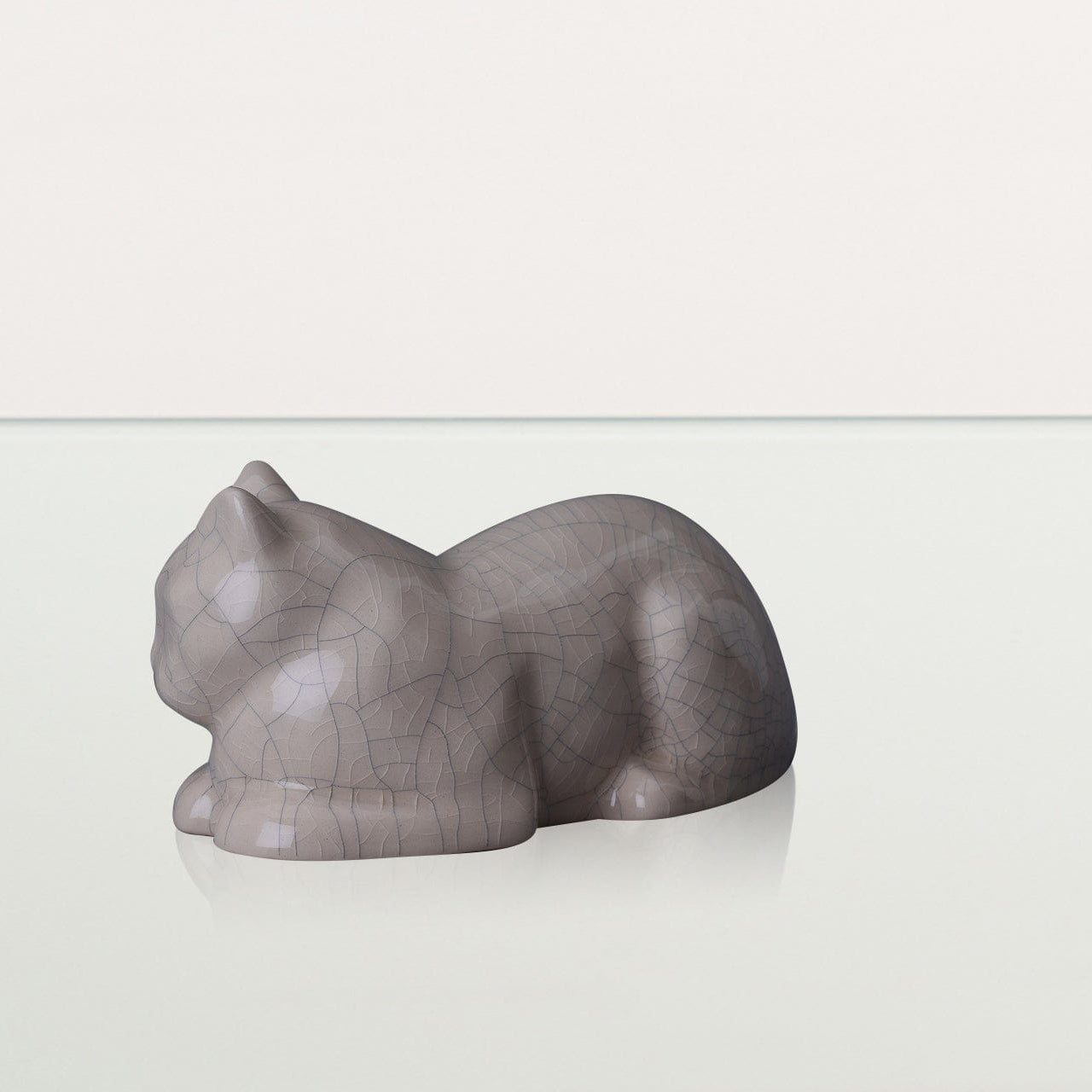 Mini Laying Cat Cremation Urn - Craquelure | Ceramic Pet Urn - Pulvis Art Urns