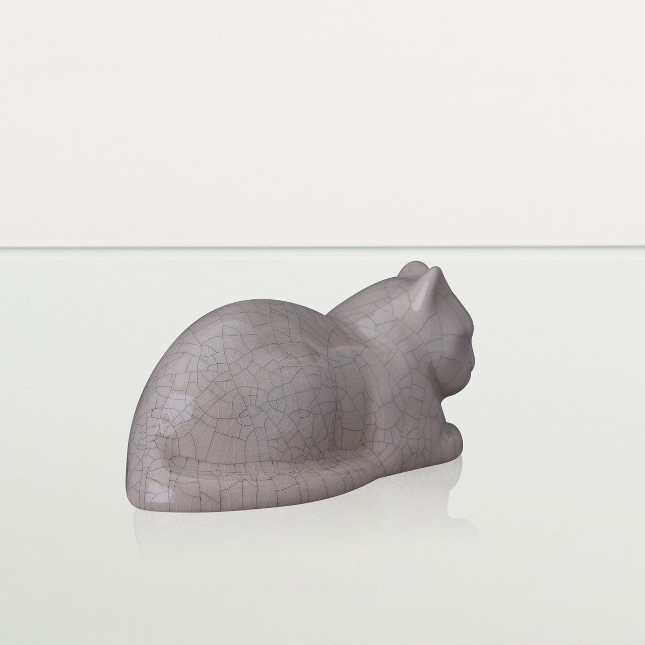 Mini Laying Cat Cremation Urn - Craquelure | Ceramic Pet Urn - Pulvis Art Urns