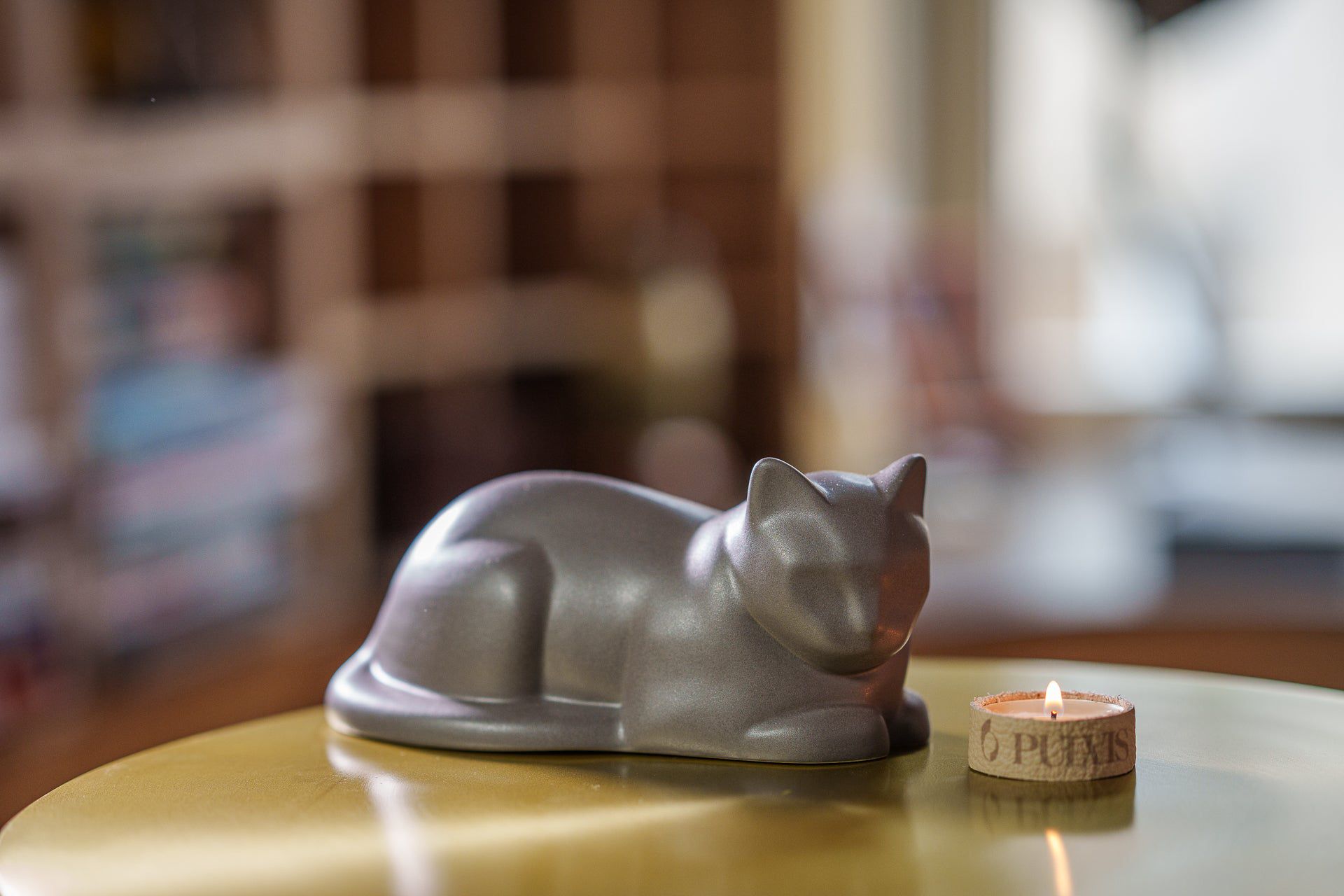 Mini Laying Cat Cremation Urn - Grey Matte | Ceramic Pet Urn - Pulvis Art Urns