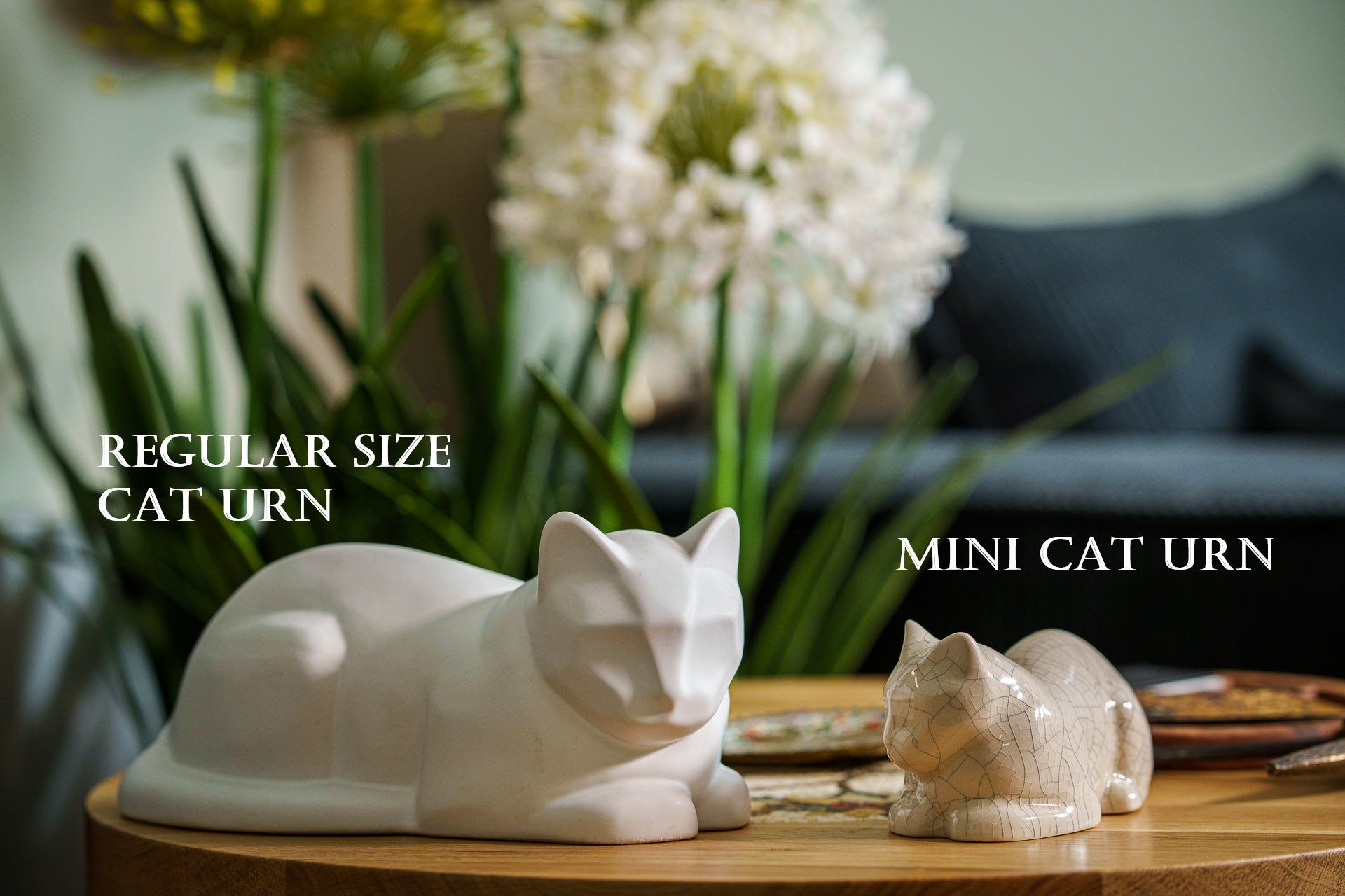 Mini Laying Cat Cremation Urn - Lamp Black | Ceramic Pet Urn - Pulvis Art Urns