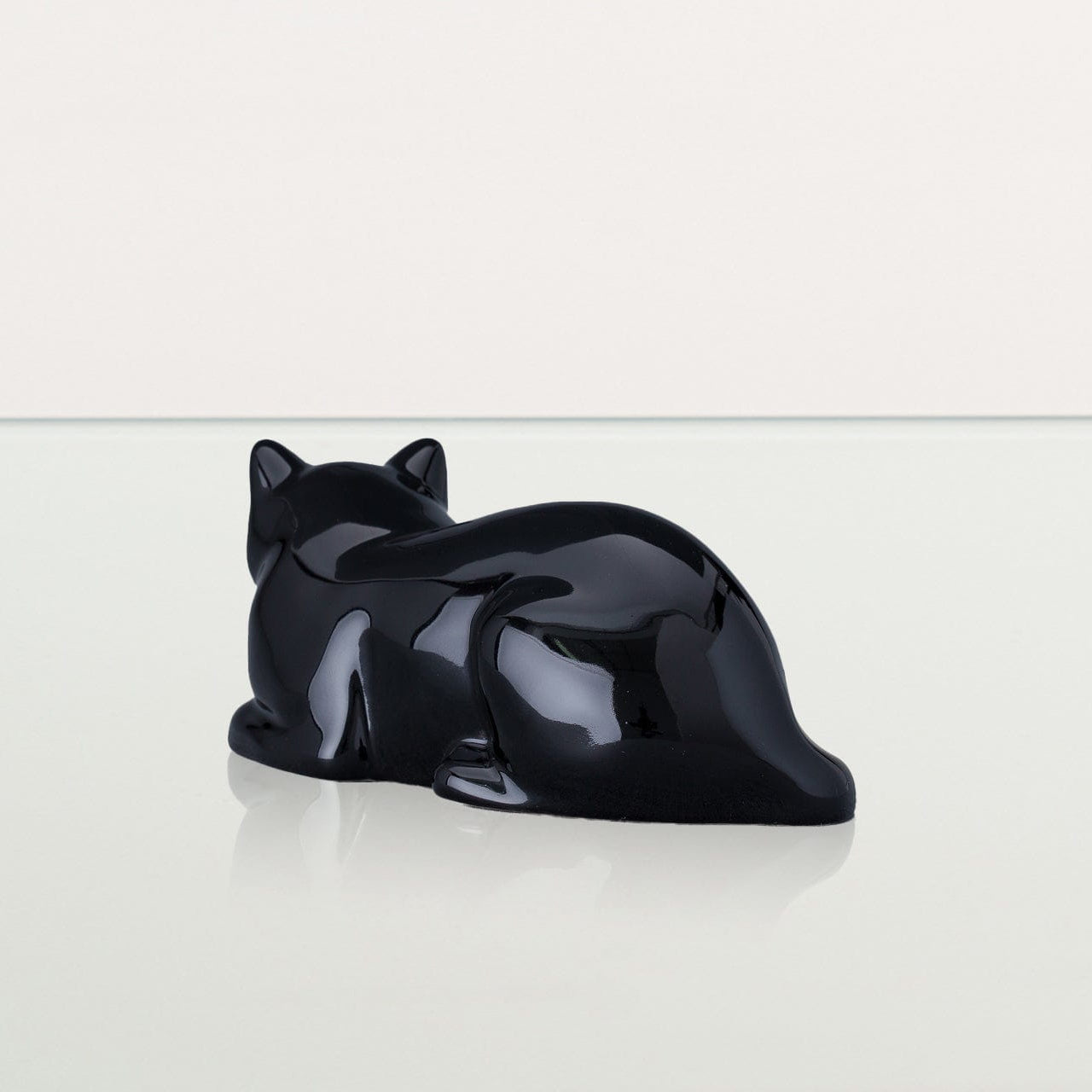 Mini Laying Cat Cremation Urn - Lamp Black | Ceramic Pet Urn - Pulvis Art Urns