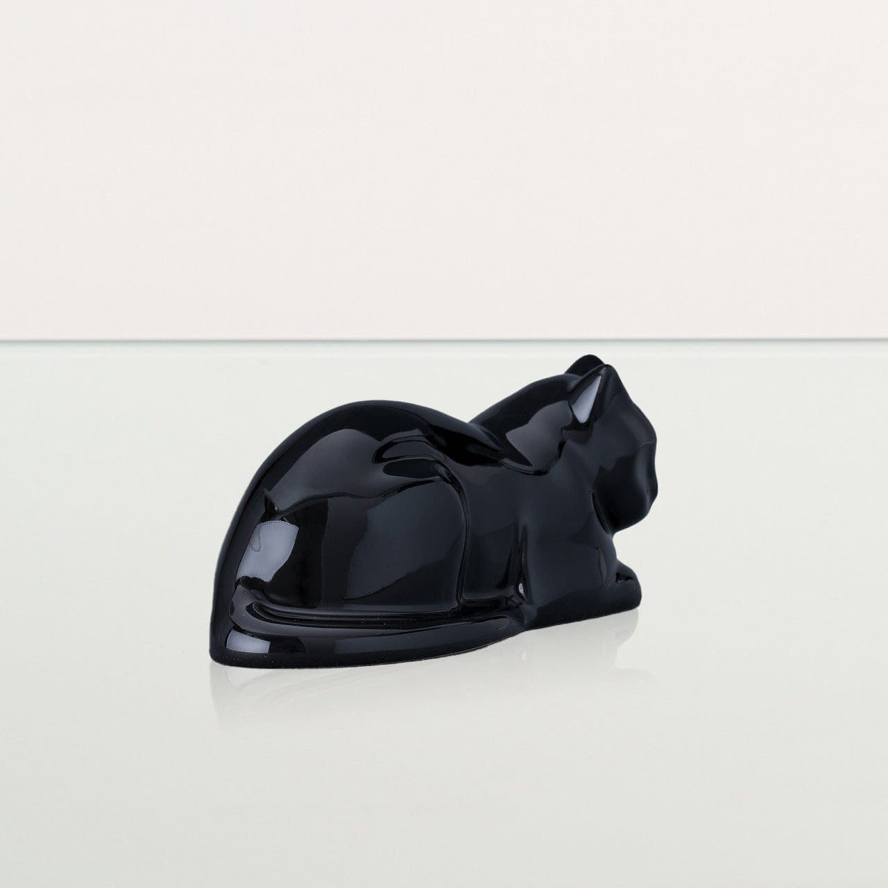 Mini Laying Cat Cremation Urn - Lamp Black | Ceramic Pet Urn - Pulvis Art Urns