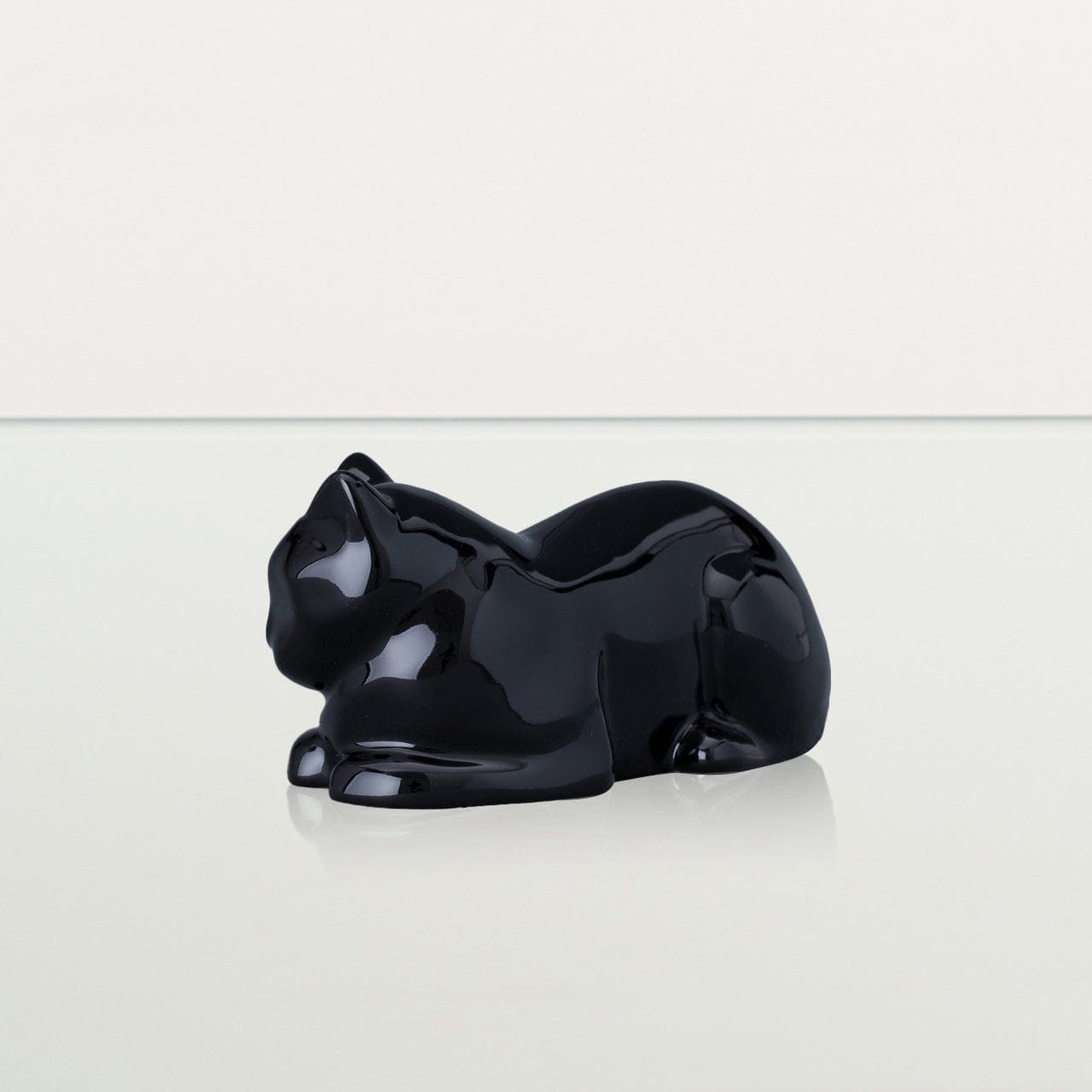Mini Laying Cat Cremation Urn - Lamp Black | Ceramic Pet Urn - Pulvis Art Urns