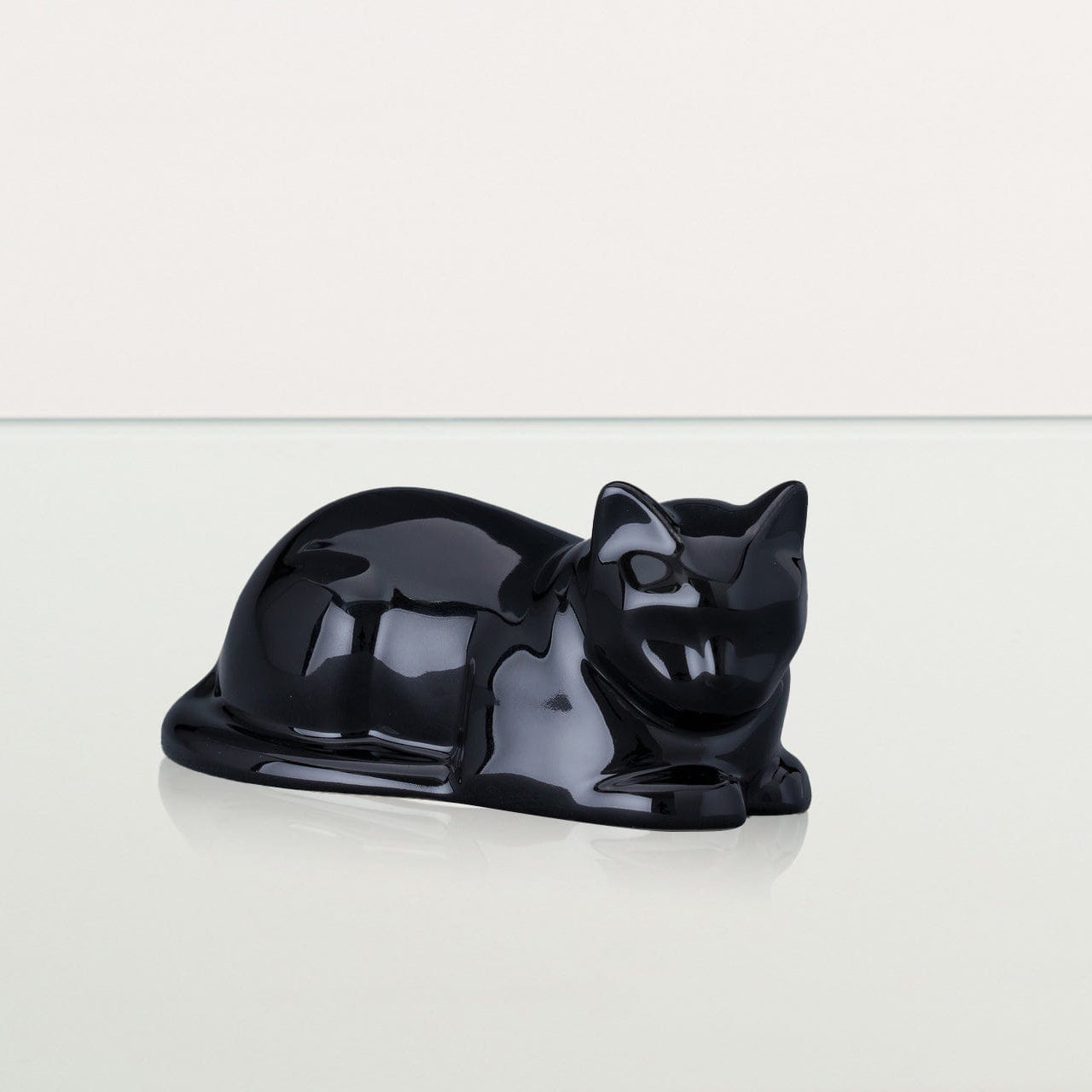 Mini Laying Cat Cremation Urn - Lamp Black | Ceramic Pet Urn - Pulvis Art Urns