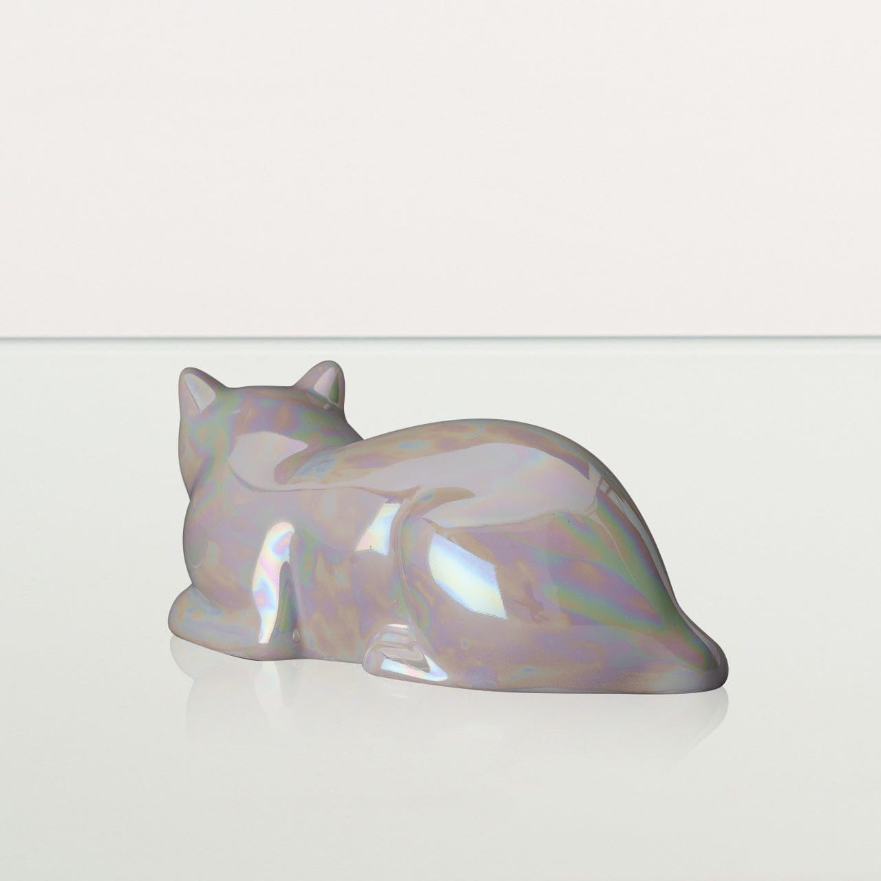 Mini Laying Cat Cremation Urn - Pearly White | Ceramic - Pulvis Art Urns