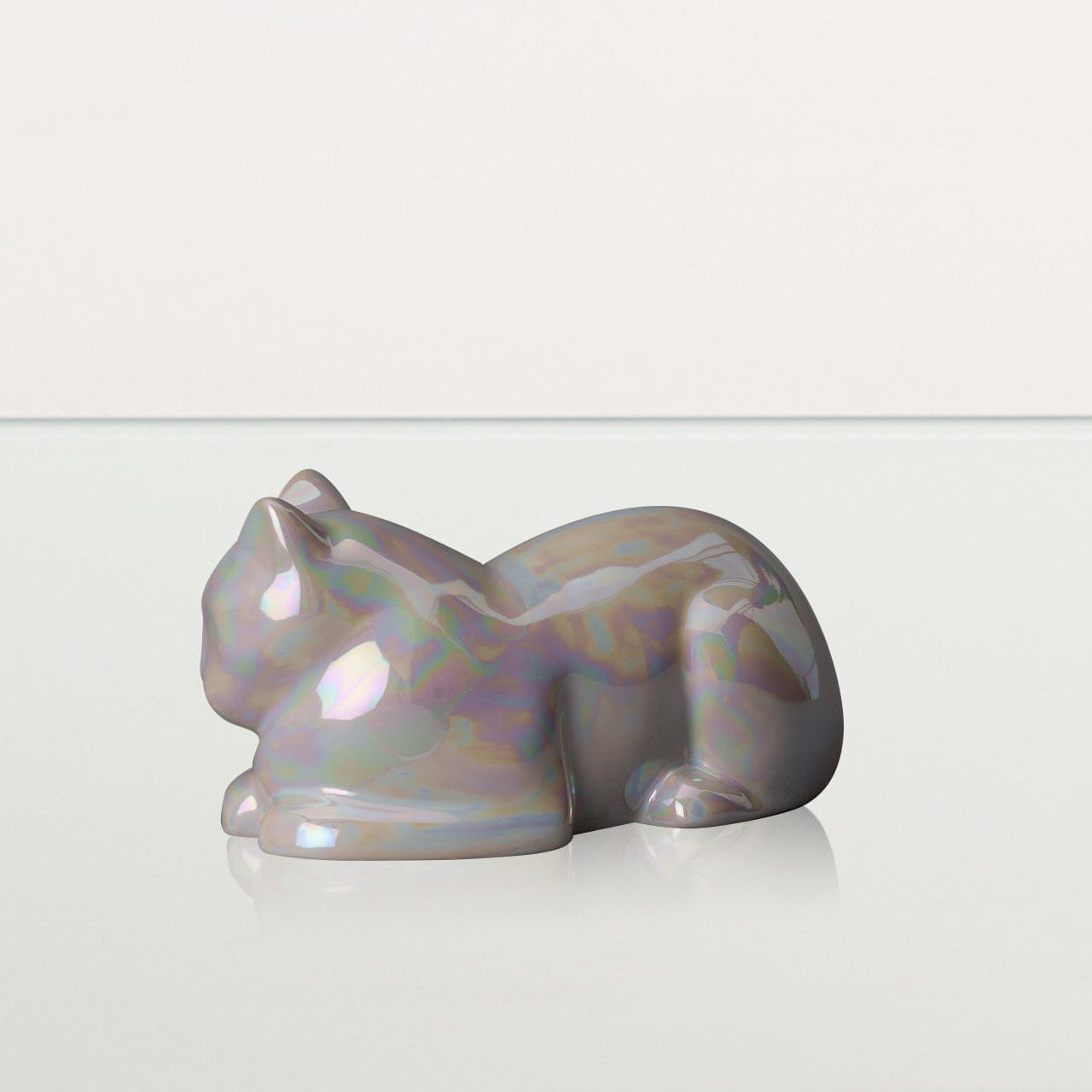 Mini Laying Cat Cremation Urn - Pearly White | Ceramic - Pulvis Art Urns