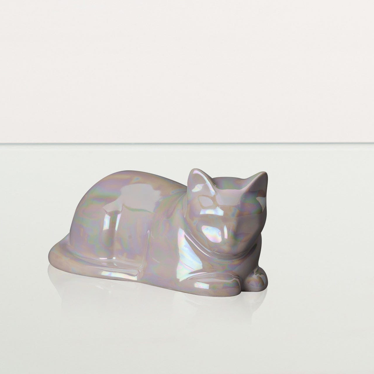 Mini Laying Cat Cremation Urn - Pearly White | Ceramic - Pulvis Art Urns