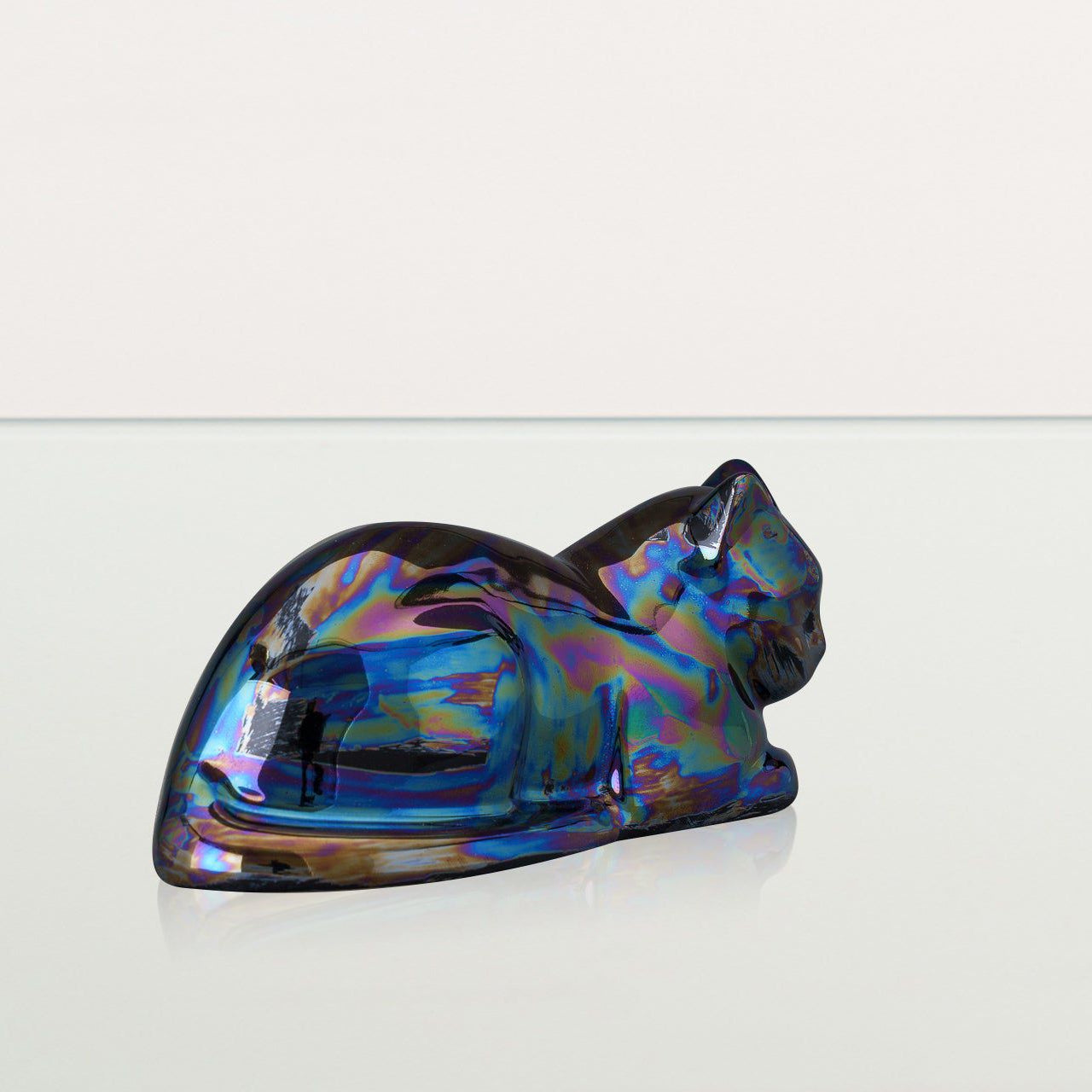 Mini Laying Cat Cremation Urn - Rainbow Black | Ceramic Pet Urn - Pulvis Art Urns