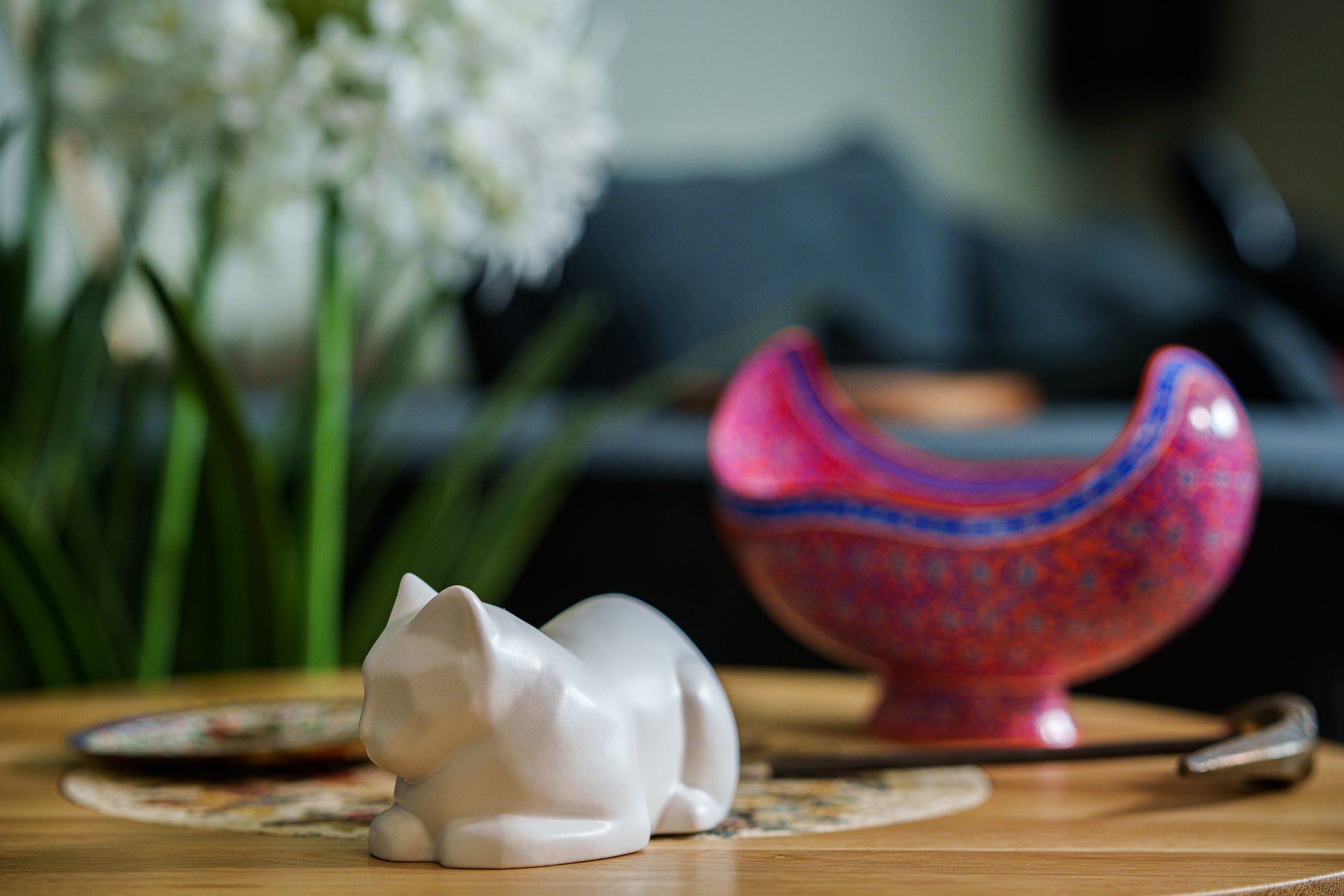 Mini Laying Cat Cremation Urn - White Matte | Ceramic Pet Urn - Pulvis Art Urns