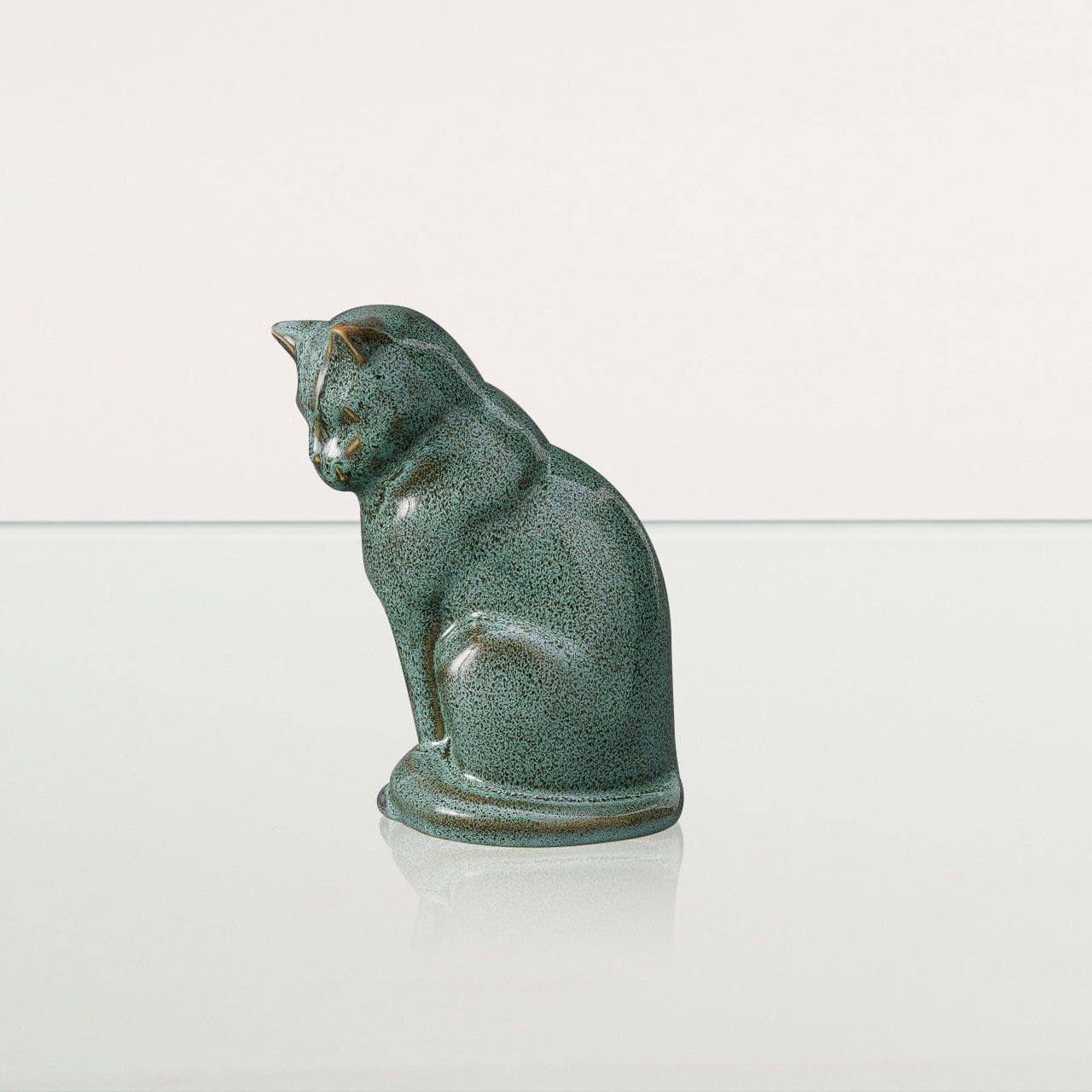 Mini Pet Urn for Ashes Neko - Oily Green Melange | Ceramic Cat Urn - Pulvis Art Urns