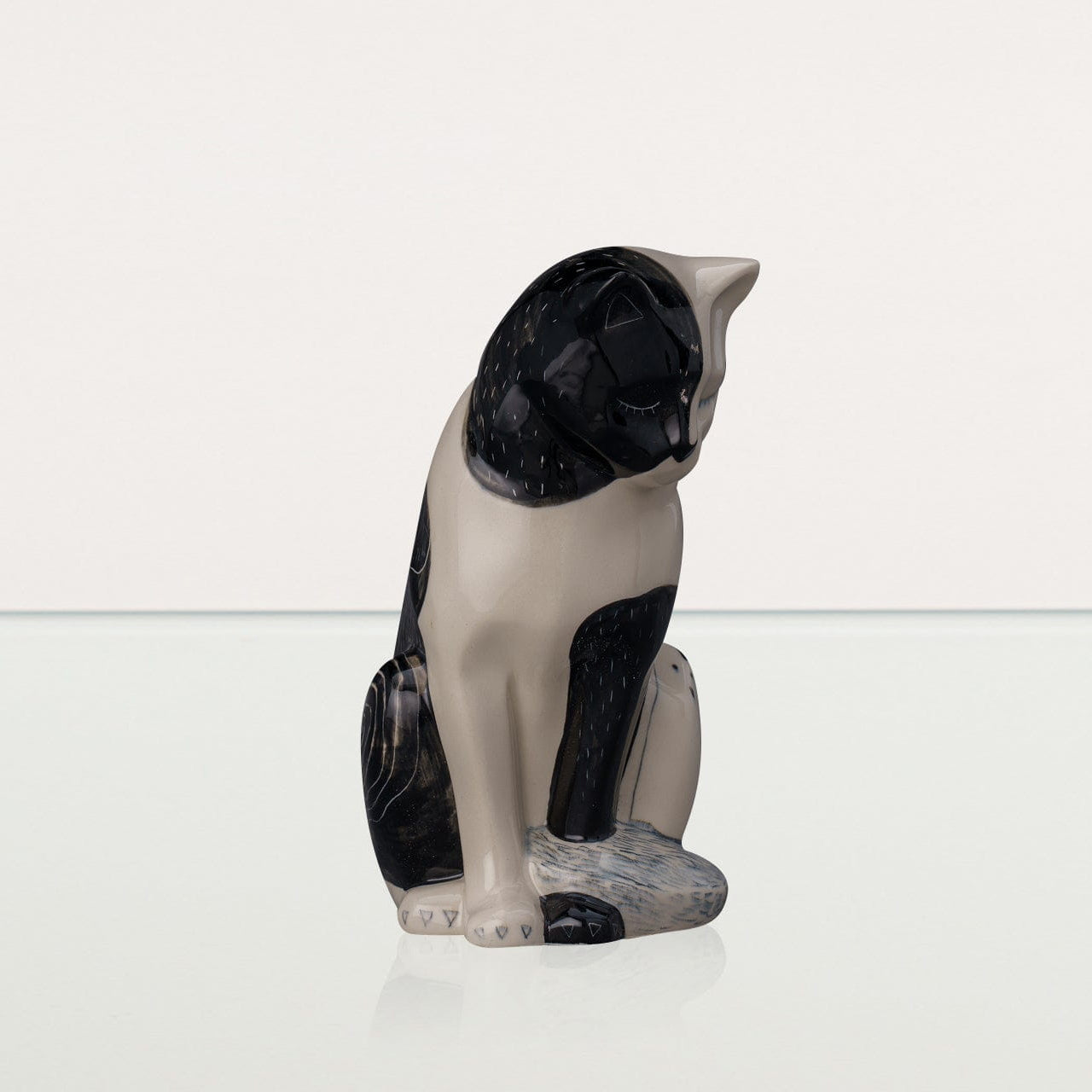 Neko Hand Decorated Pet Urn "Tuxedo" - Ceramic | Handmade Pet Urn - Pulvis Art Urns