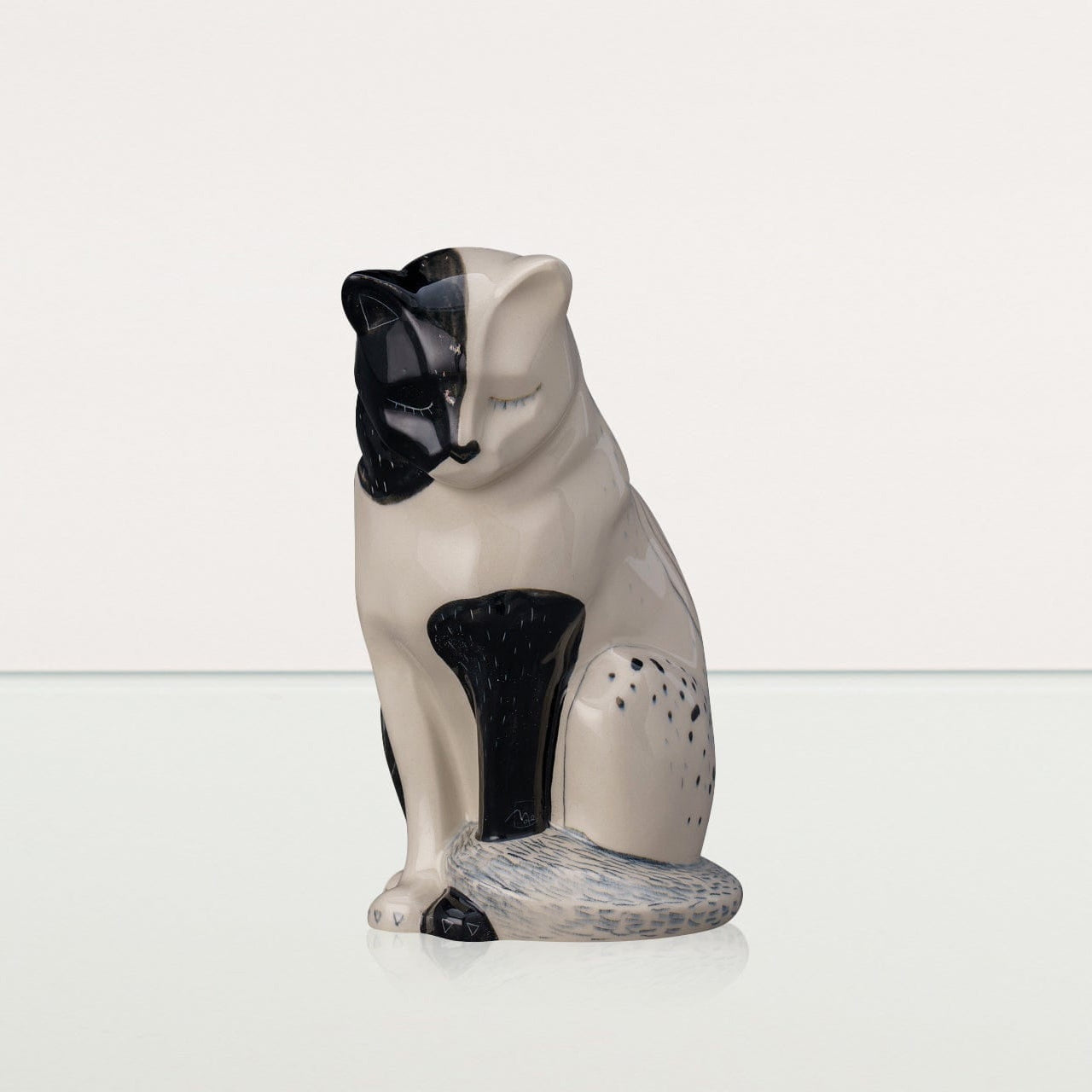 Neko Hand Decorated Pet Urn "Tuxedo" - Ceramic | Handmade Pet Urn - Pulvis Art Urns