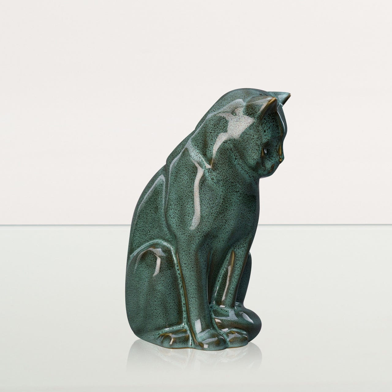 Neko Pet Urn for Ashes - Oily Green Melange | Ceramic | Handmade Cat Urn - Pulvis Art Urns
