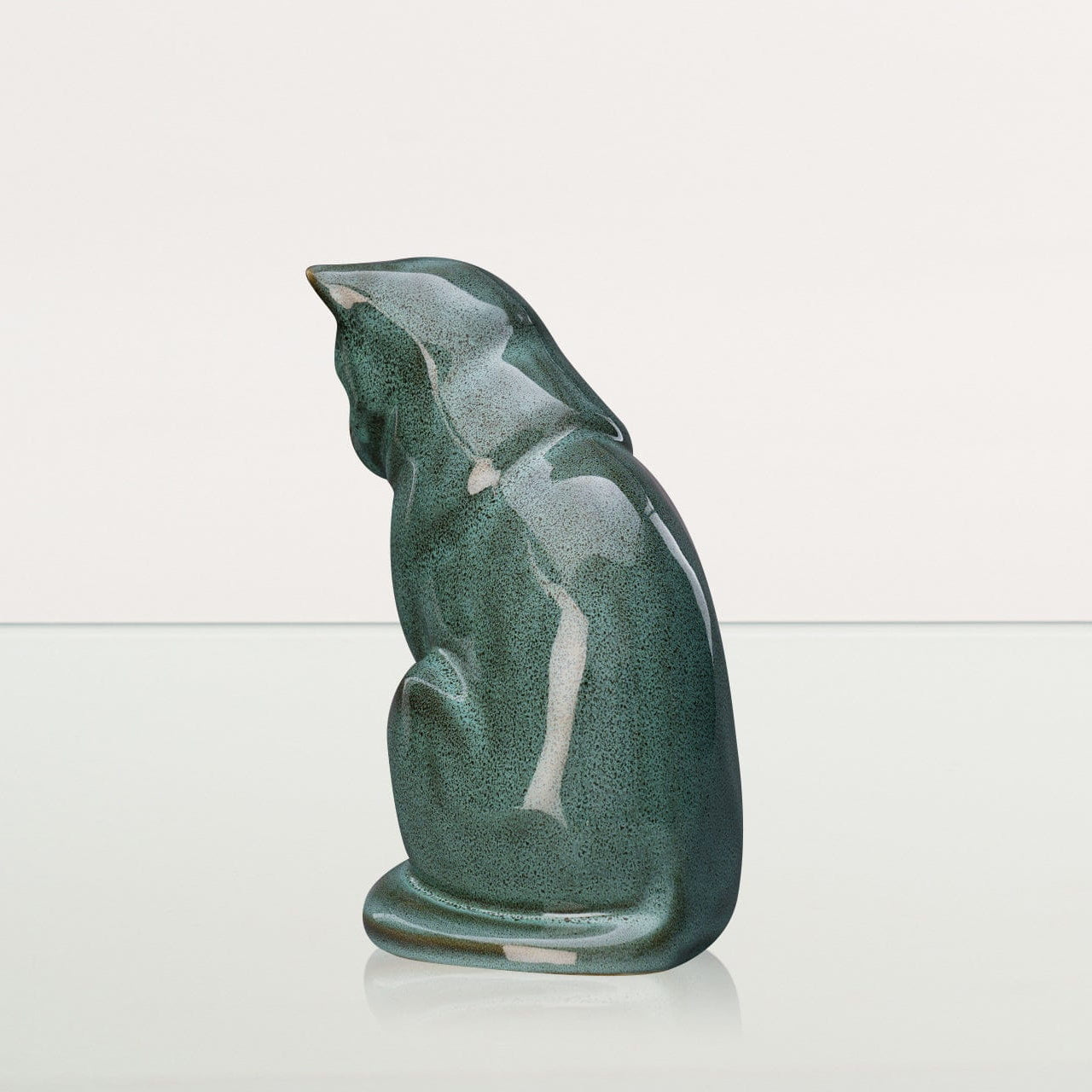 Neko Pet Urn for Ashes - Oily Green Melange | Ceramic | Handmade Cat Urn - Pulvis Art Urns