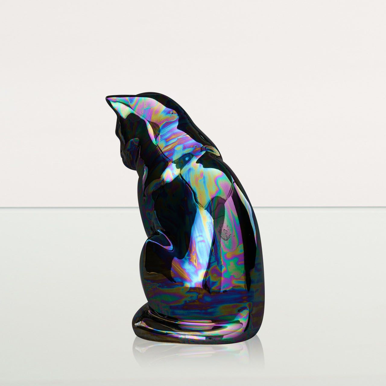 Neko Pet Urn for Ashes - Rainbow Black | Ceramic | Handmade Cat Urn - Pulvis Art Urns